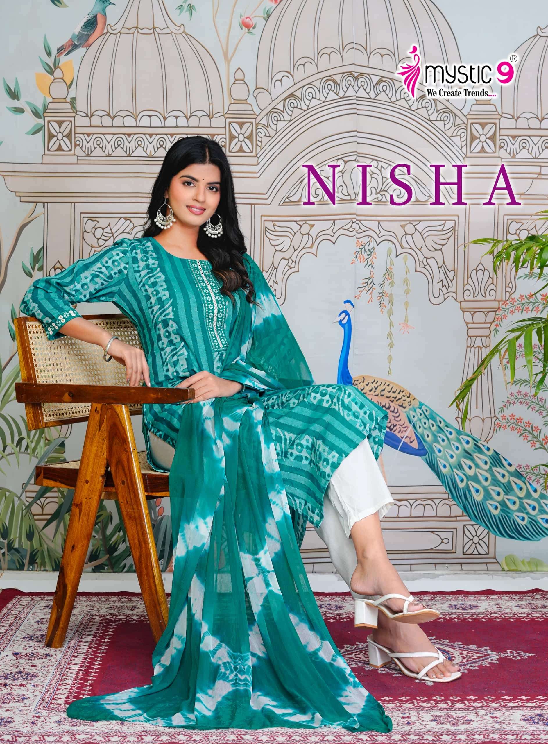 MYSTIC9 NISHA VOL-13 13001 TO 13008 SERIES PURE COTTON PRINTED EMBROIDERY DRESSES-00140