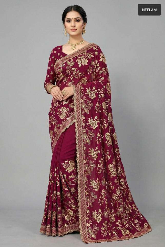 NEELAM BY ASLIWHOLESALE DESIGNER PURE SATIN EMBROIDERY SAREES-00103