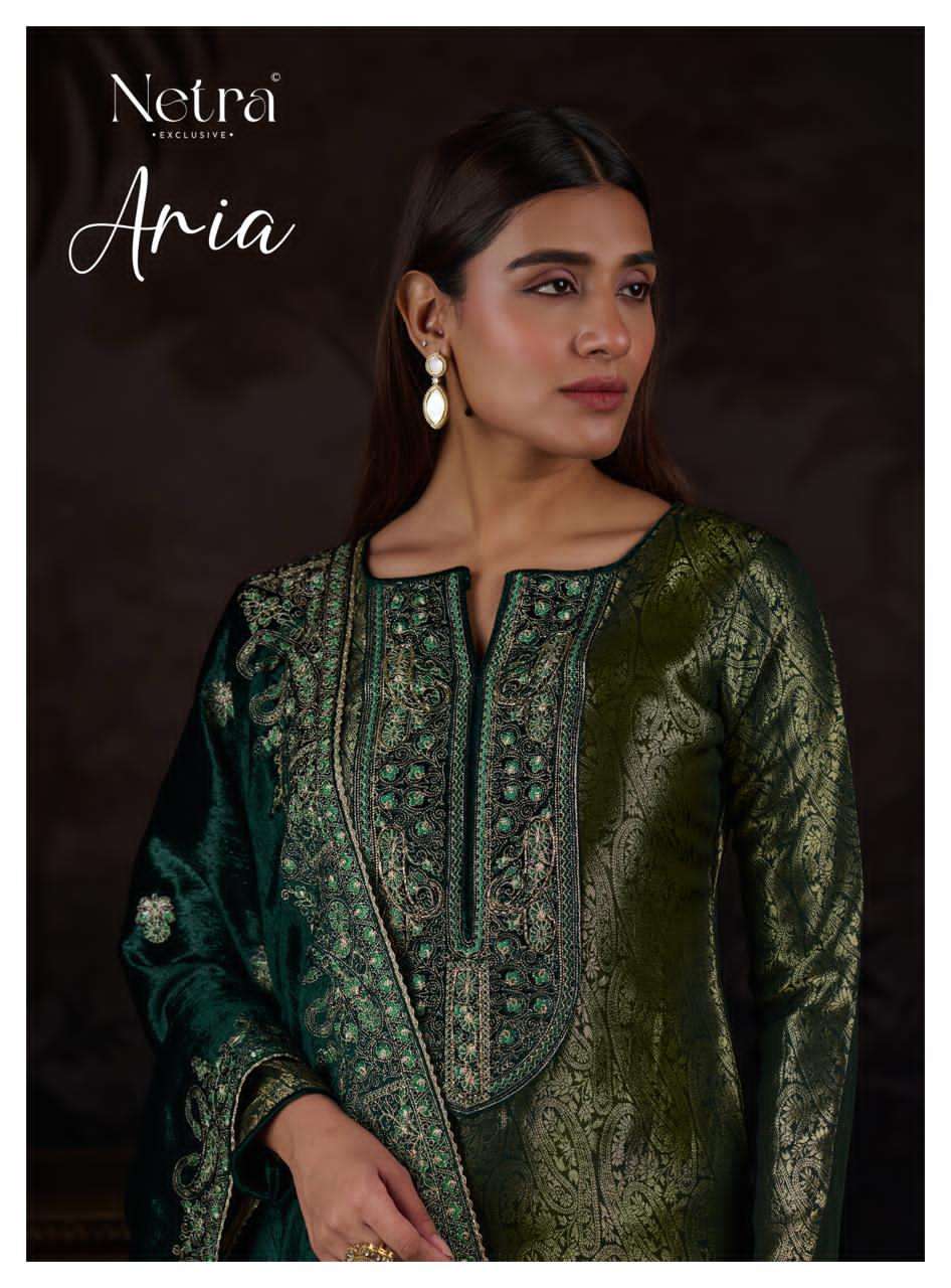 NETRA EXCLUSIVE ARIA PURE SILK JACQUARD EMBROIDERY DRESSES-00402