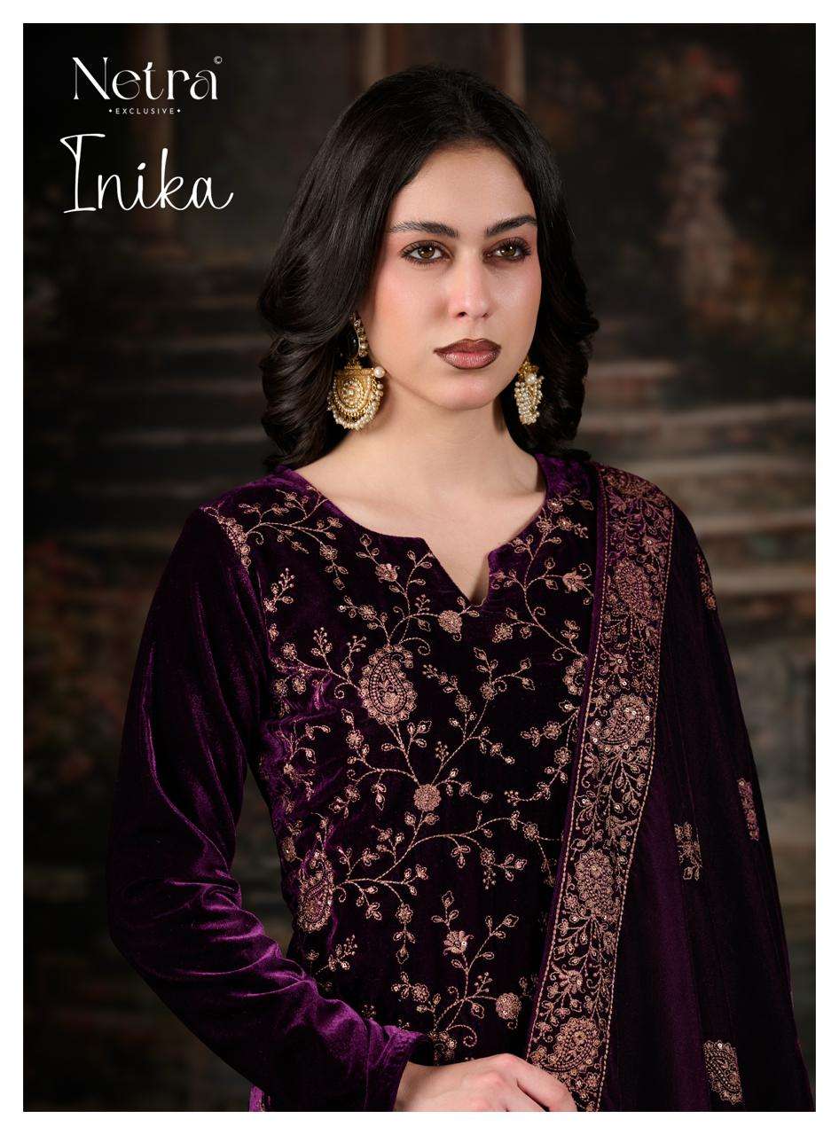 NETRA EXCLUSIVE INIKA PURE VELVET EMBROIDERY DRESSES-00402