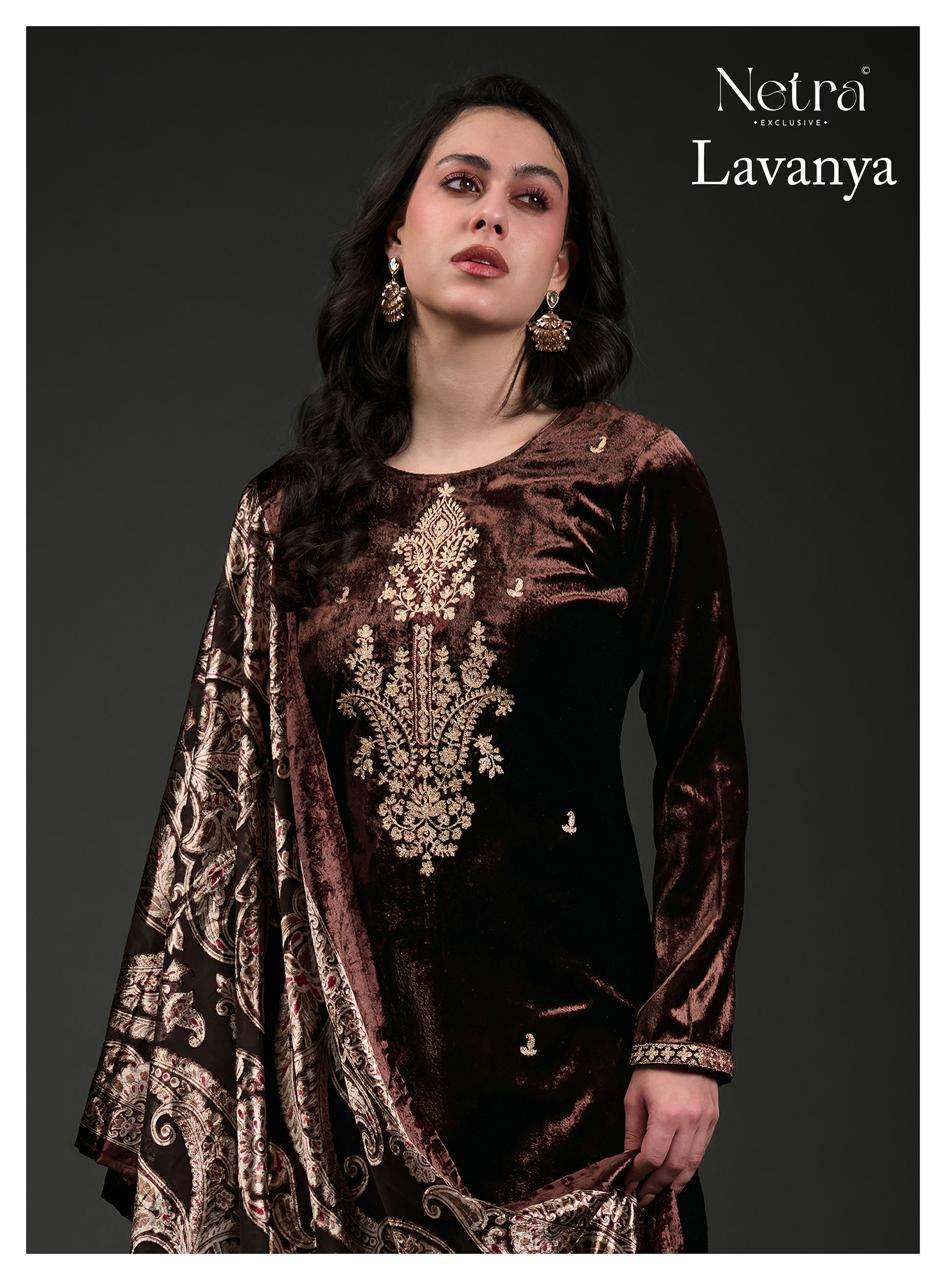 NETRA EXCLUSIVE LAVANYA PURE VELVET EMBROIDERY DRESSES-00402