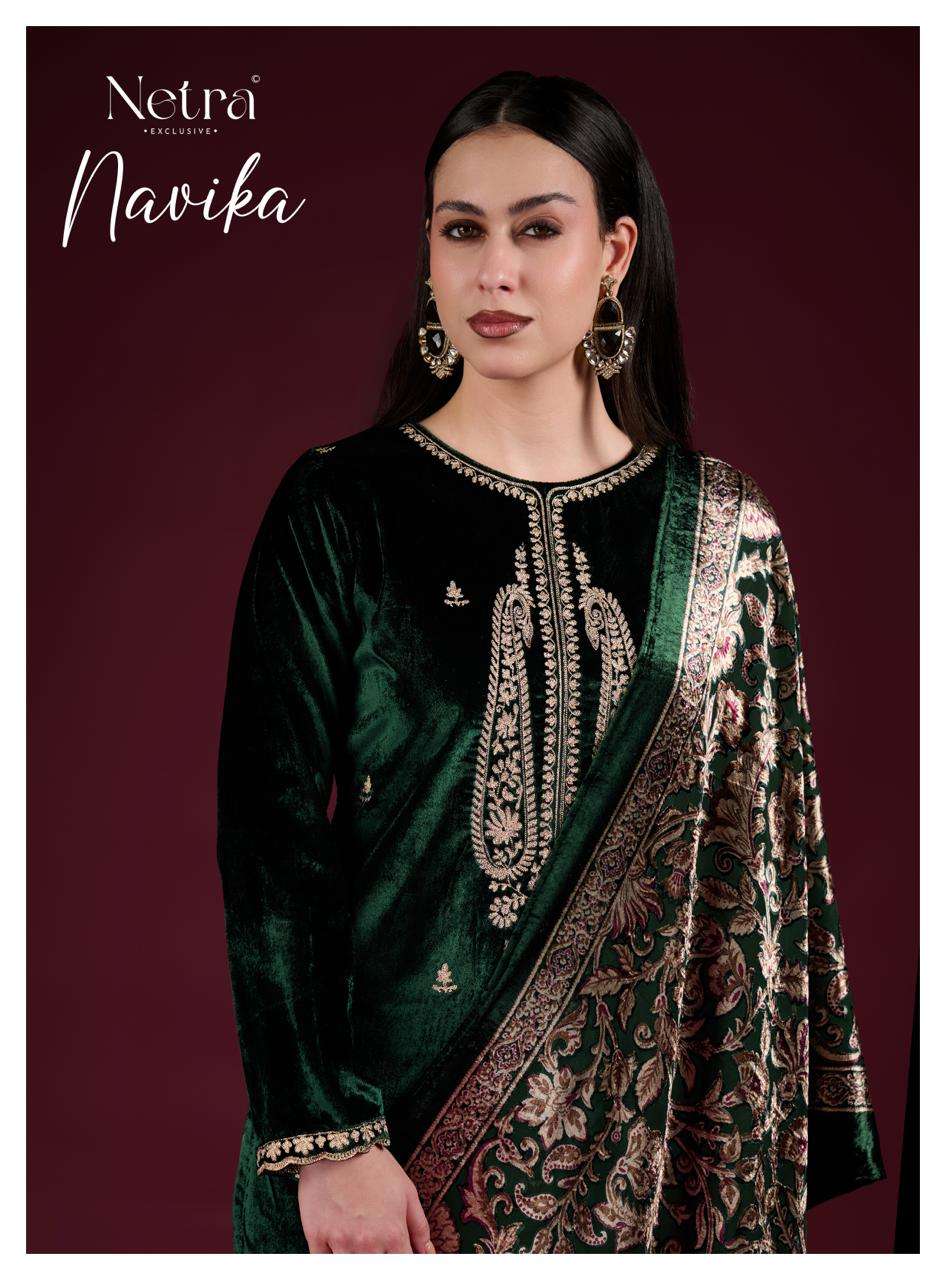 NETRA EXCLUSIVE NAVIKA PURE VELVET EMBROIDERY DRESSES-00402