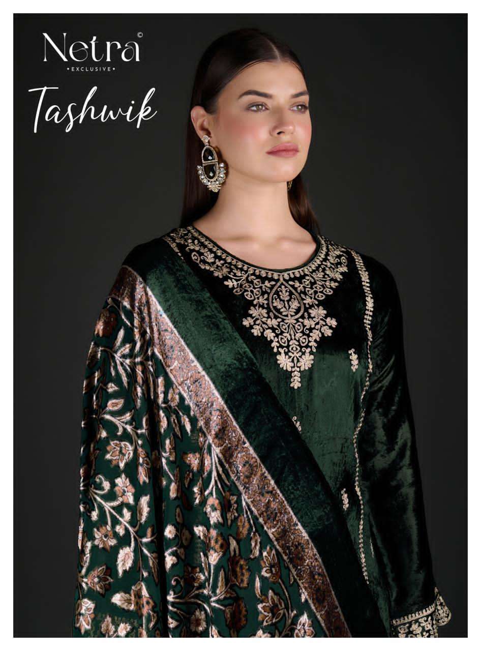 NETRA EXCLUSIVE TASHWIK PURE VELVET EMBROIDERY DRESSES-00402