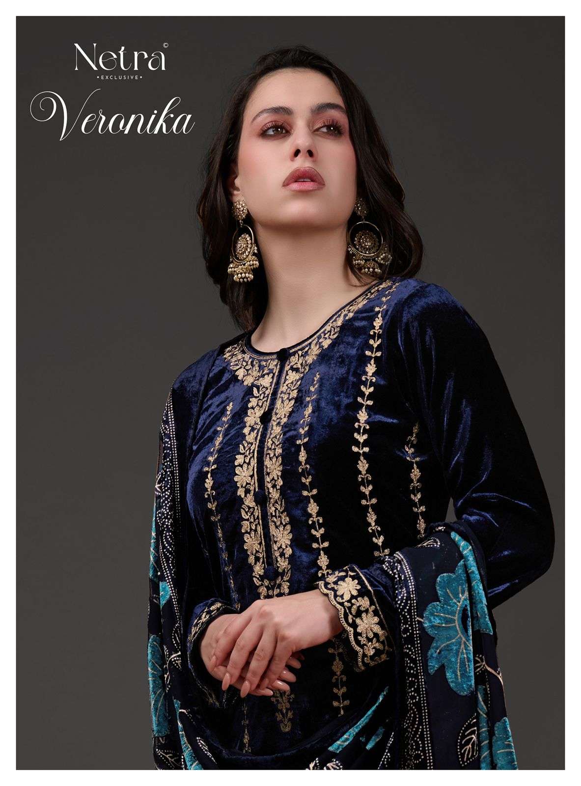 NETRA EXCLUSIVE VERONIKA PURE VELVET EMBROIDARY DRESSES-00402