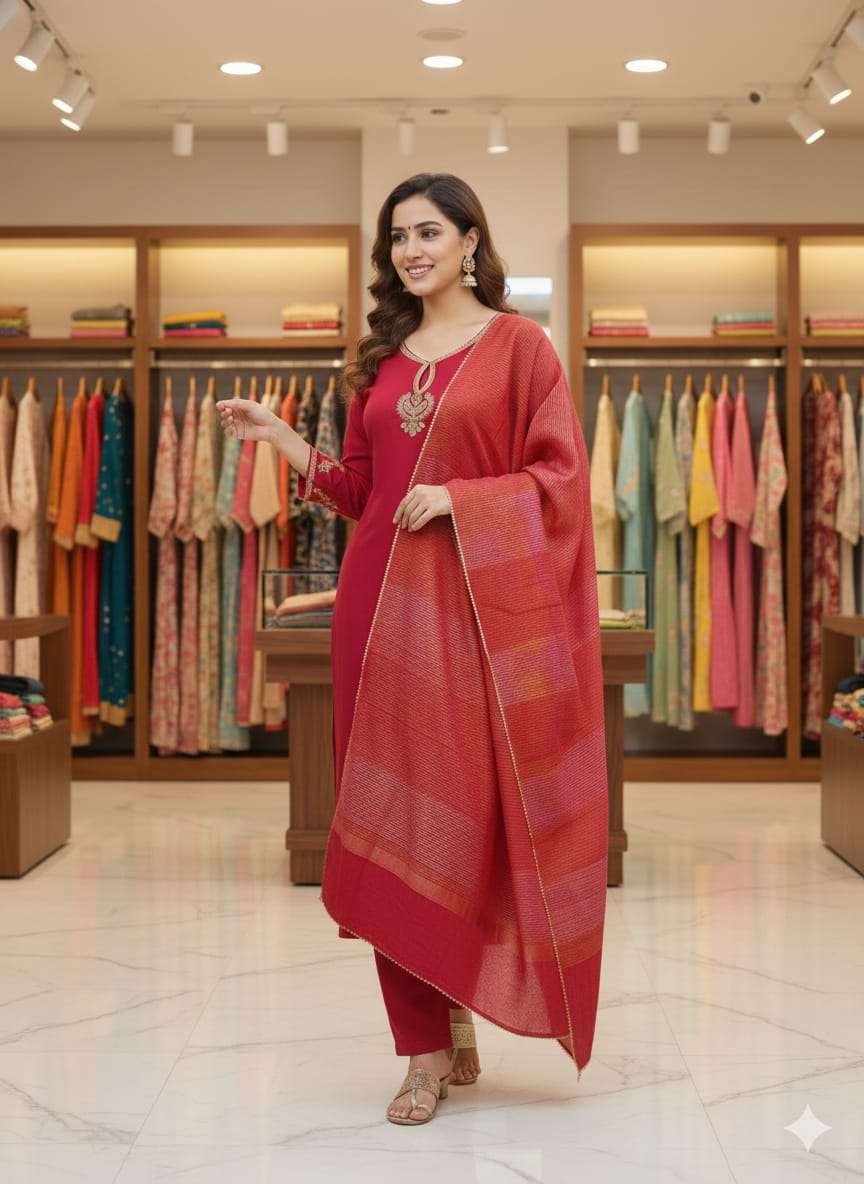 NIRAA BY ASLIWHOLESALE DESIGNER PURE VISCOSE CHANDERI EMBROIDERY DRESSES-00264