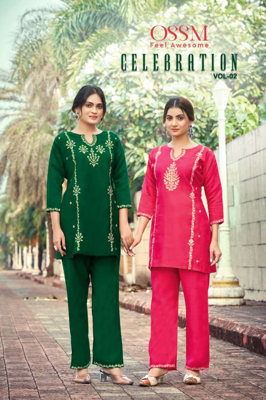 OSSM CELEBRATION VOL-02 1001  TO 1006 SERIES  PURE VISCOSE ROMAN SILK CO-ORD SET-00014