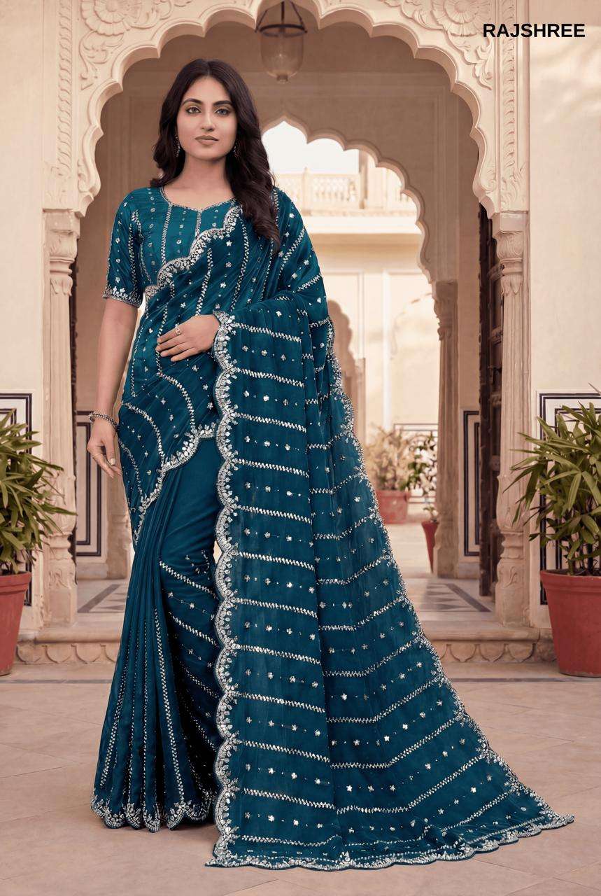 RAJSHREE BY ASLIWHOLESALE DESIGNER PURE SATIN EMBROIDERY SAREES-00103