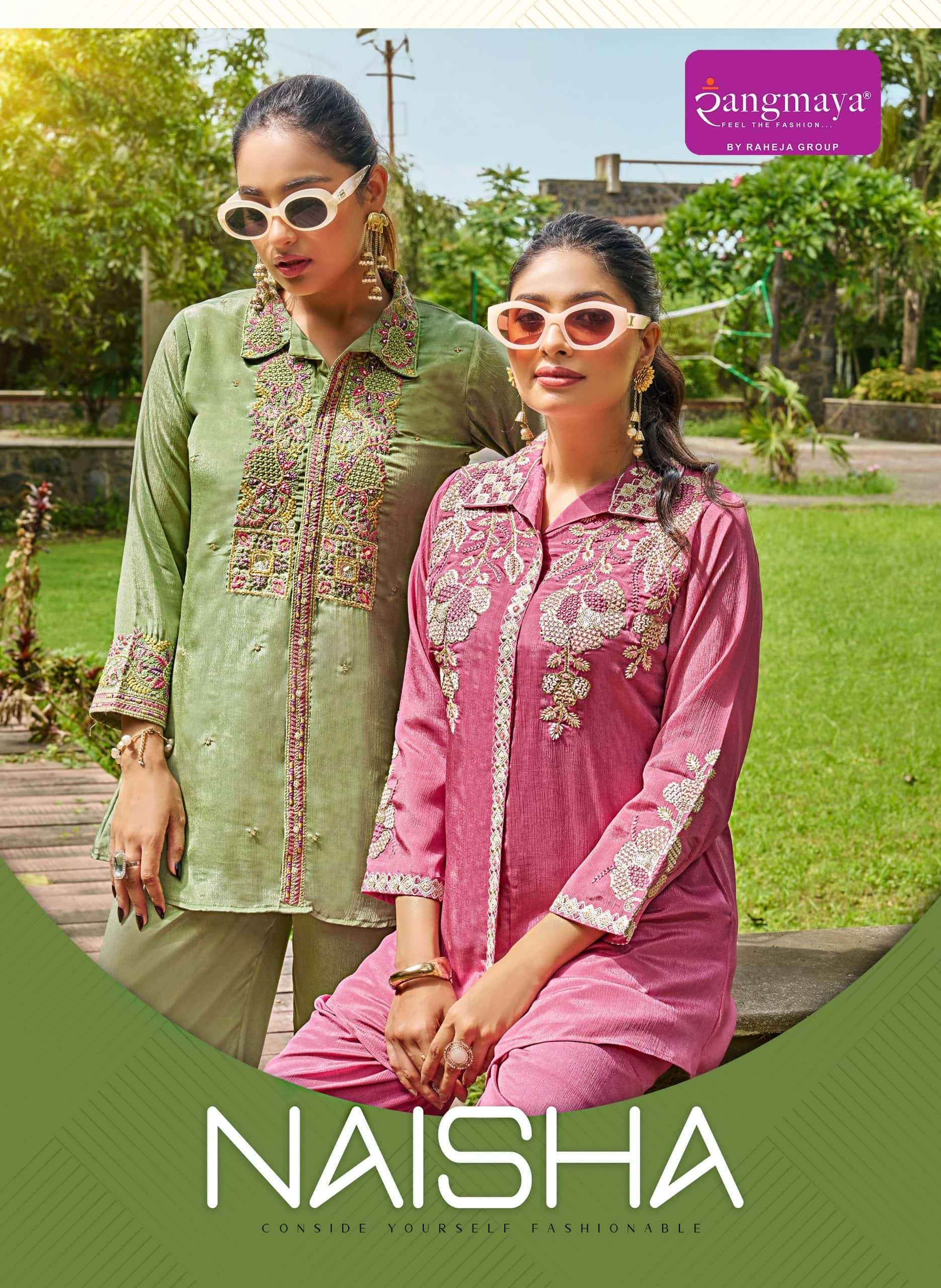 RANGMAYA NAISHA 101 TO 106 SERIES PURE CHINON EMBROIDERY PRINTED KURTIS-00014