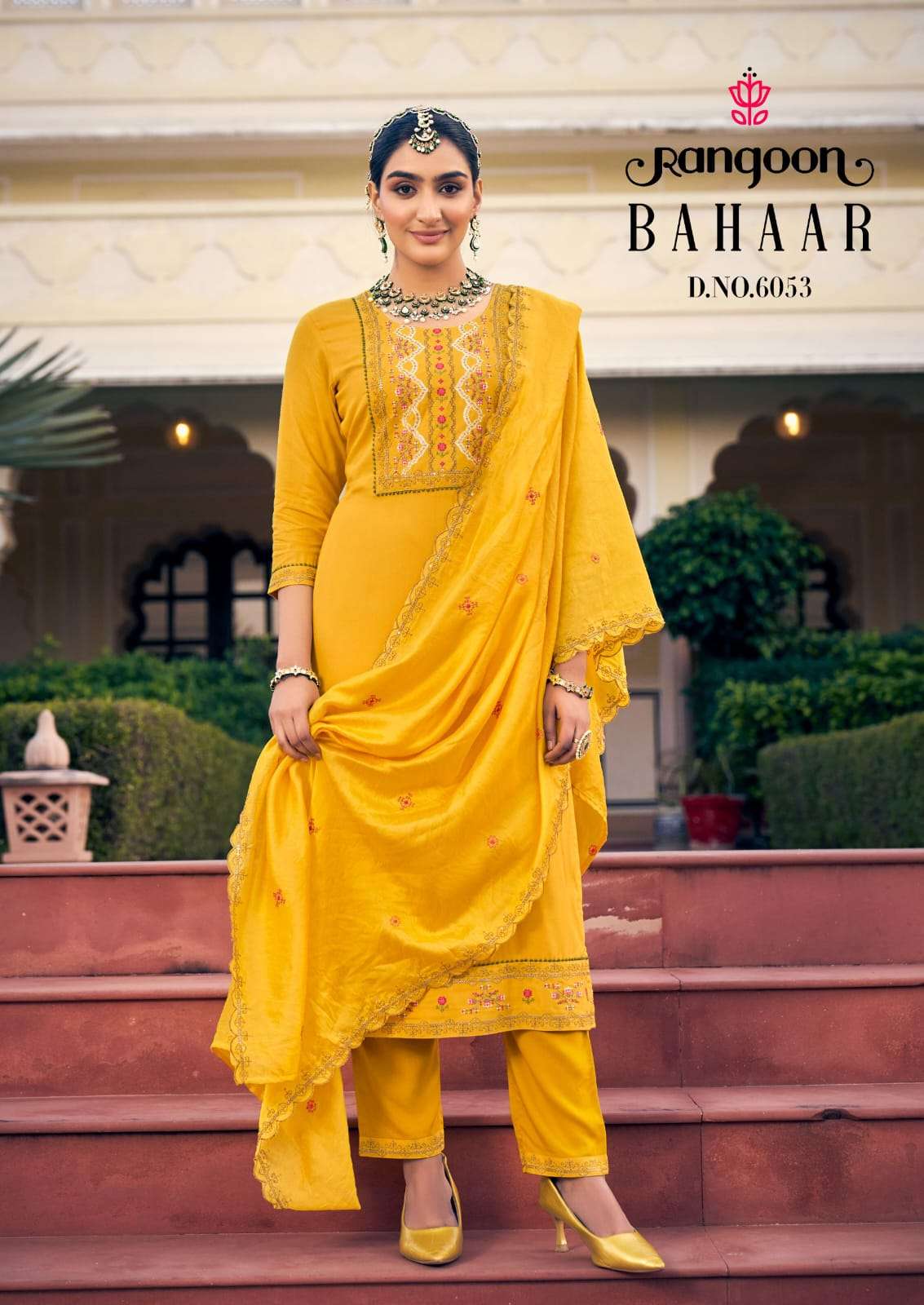 RANGOON BAHAAR 6051 TO 6056 SERIES PURE RAYON FANCY WORK DRESSES-00318