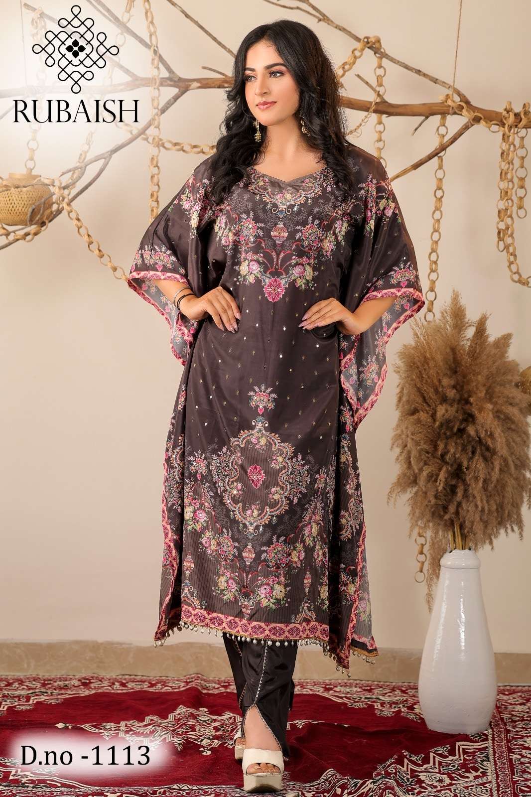 RUBAISH FESTIVE KAFTAN PURE VISCOSE BLEND CREPE KAFTANS-00313