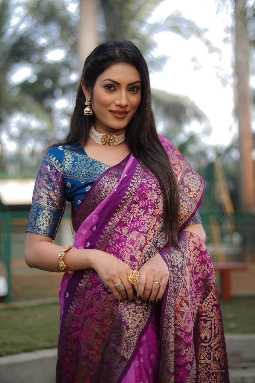 SAHELI BY ASLIWHOLESALE DESIGNEFR PURE BANDHEJ SILK EMBROIDERY SAREES-00125