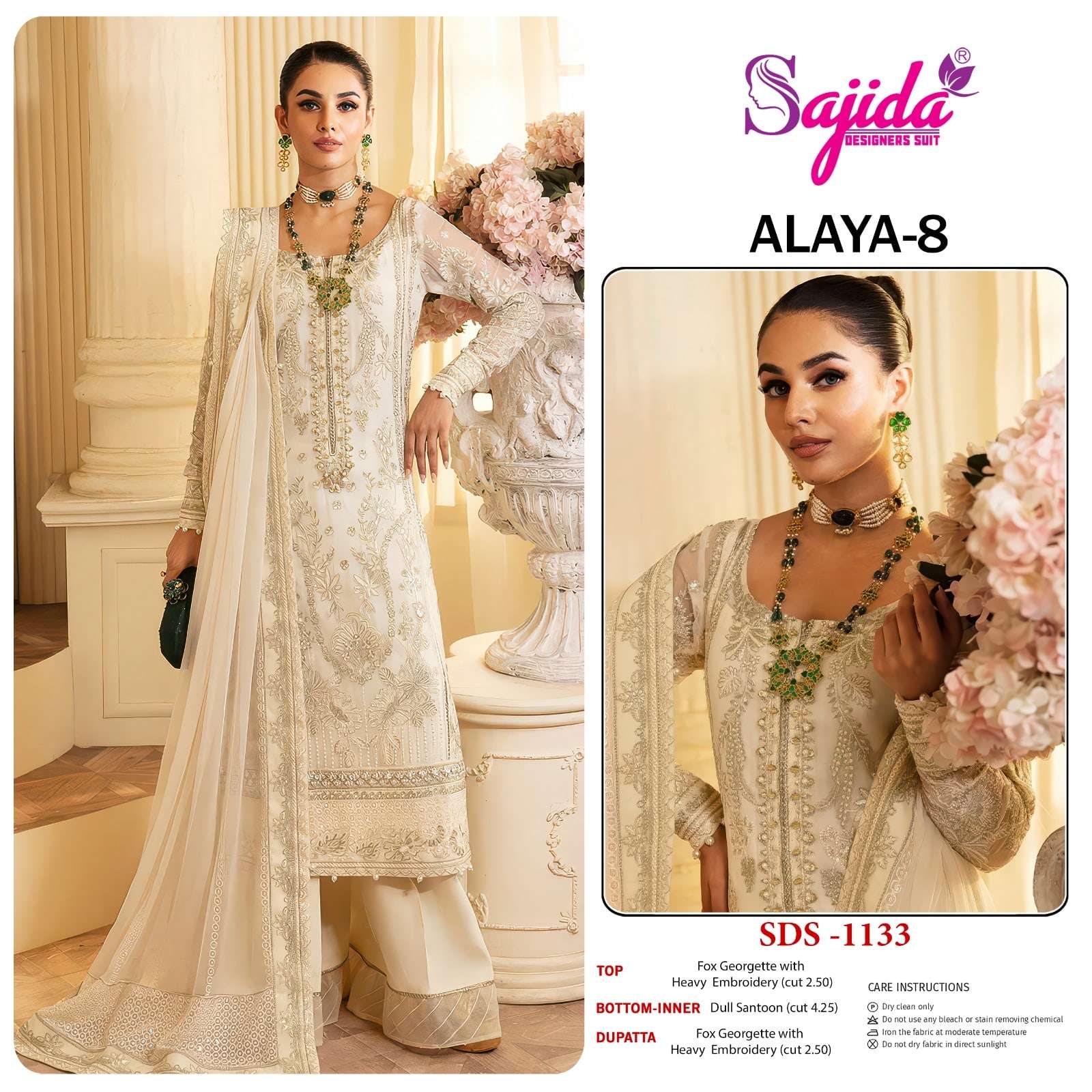 SAJIDA ALAYA VOL-08 1132 TO 1134 SERIES PURE GEORGETTE EMBROIDERY DRESSES-00201
