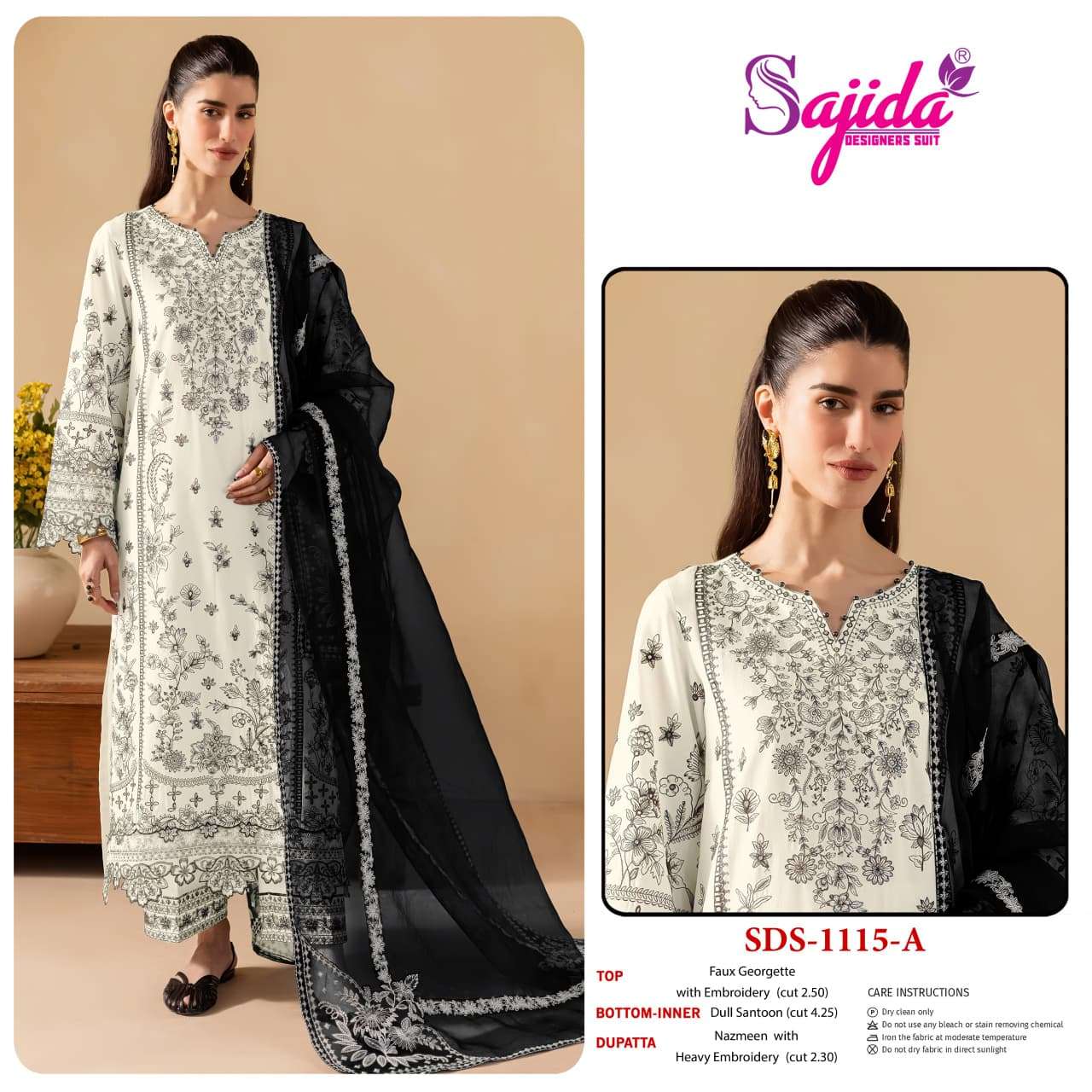 SAJIDA ALYA SDS-1115-A TO SDS-1115-B SERIES PURE GEORGETTE EMBROIDERY PAKISTANI DRESSES-00201