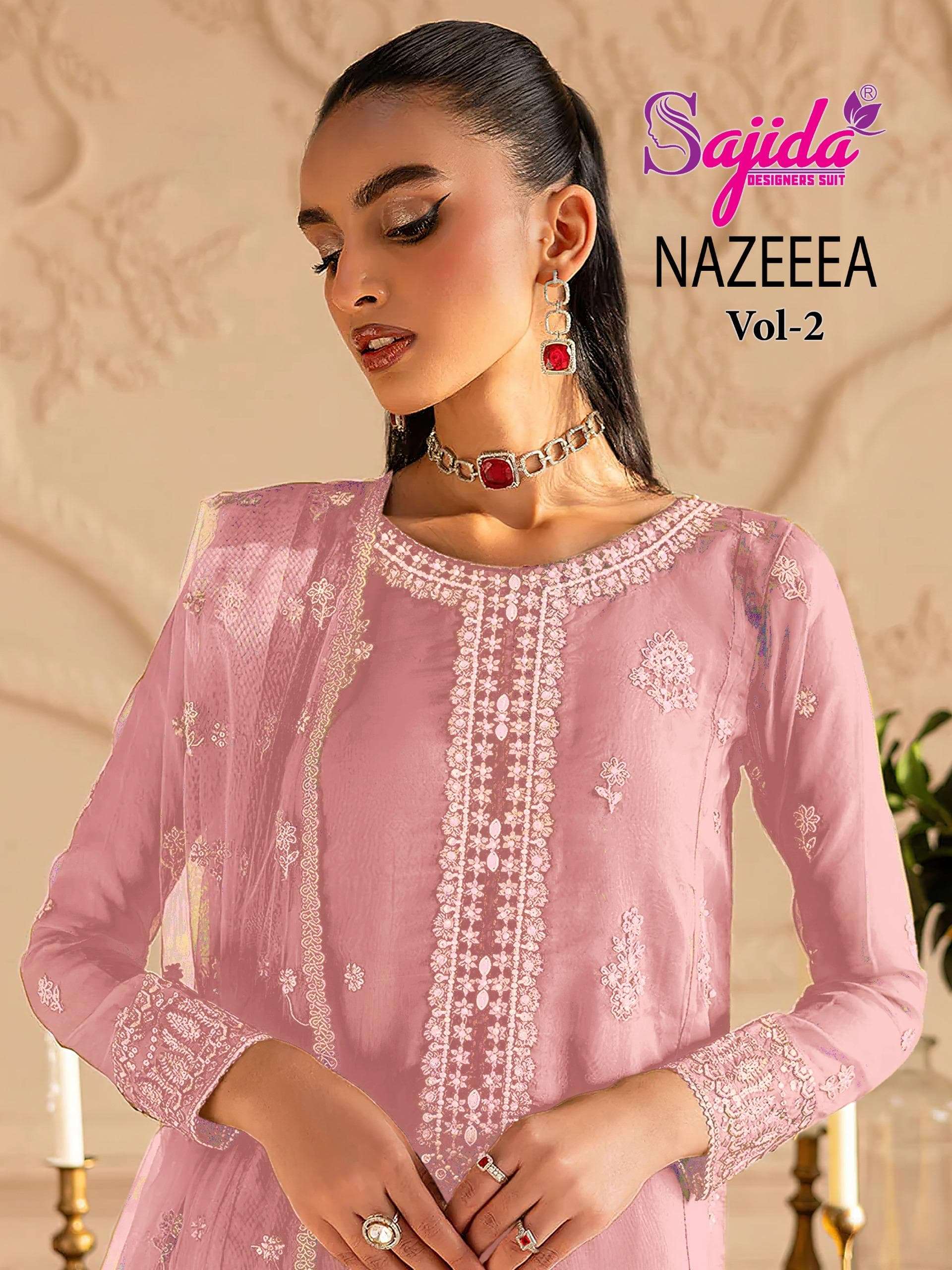 SAJIDA NAZEEEA VOL-02 1092 A TO D SERIES PURE ORGANZA EMBROIDERY PAKISTANI DRESSES-00011