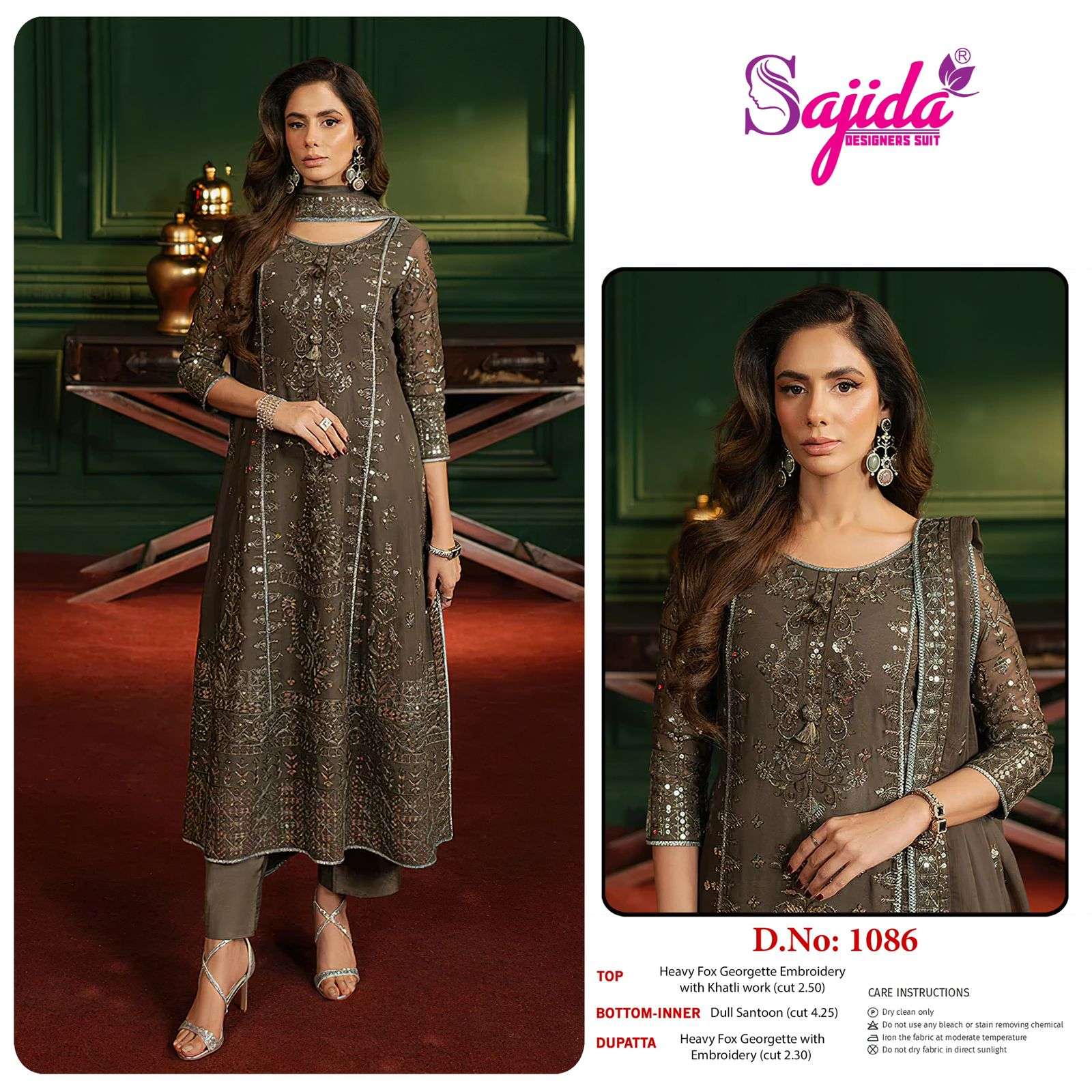 SAJIDA SD-1086 PURE GEORGETTE EMBROIDERY PAKISTANI DRESS-00201