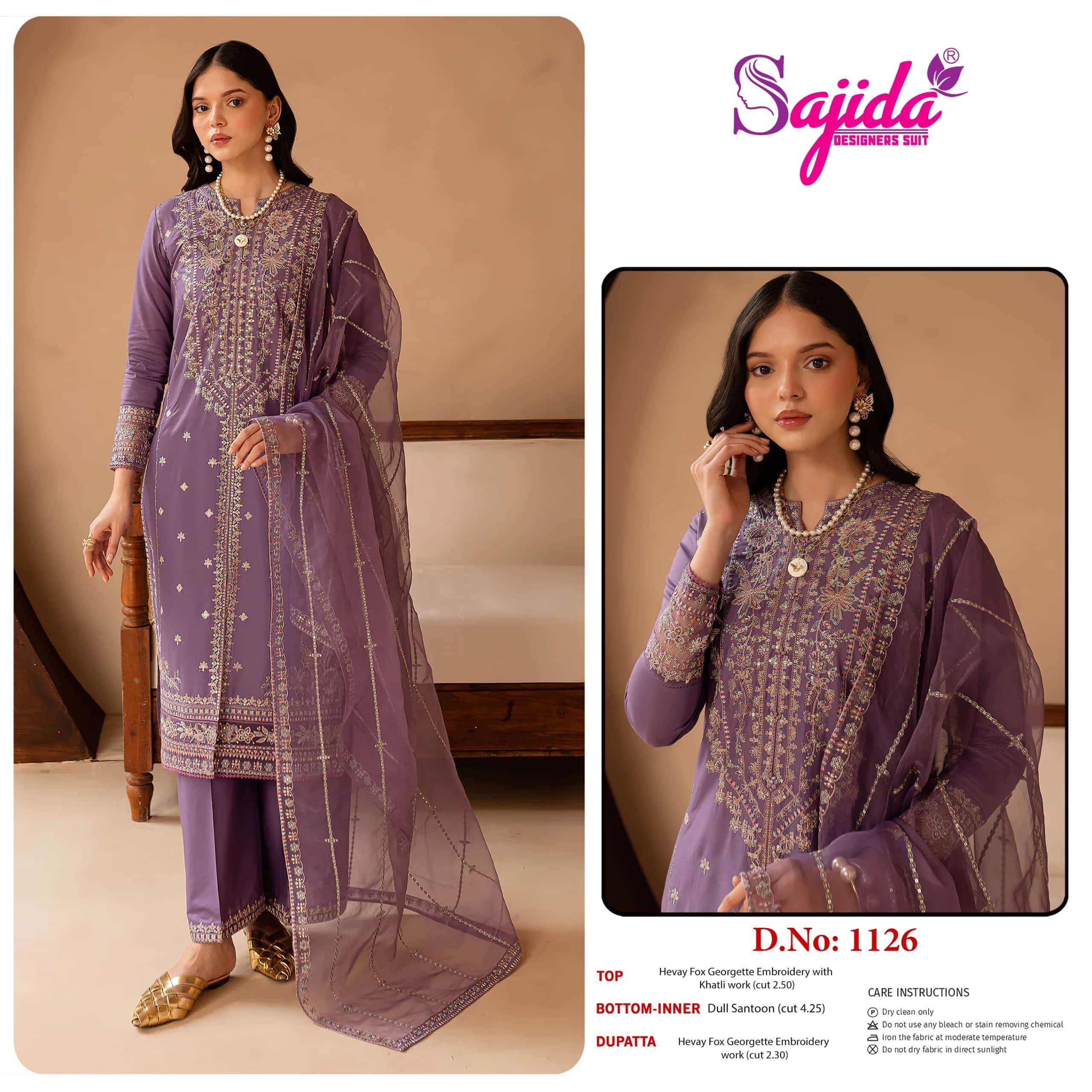 SAJIDA SD-1126 SERIES PURE GEOREGETTE EMBROIDERY PAKISTANI DRESS-00201