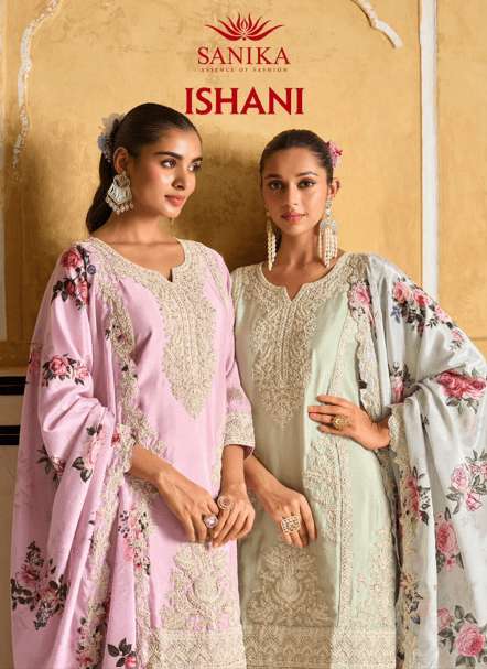 SANIKA FASHION ISHANI 1001 TO 1003 SERIES PURE CHINON SILK EMBROIDERY DRESSES-00028