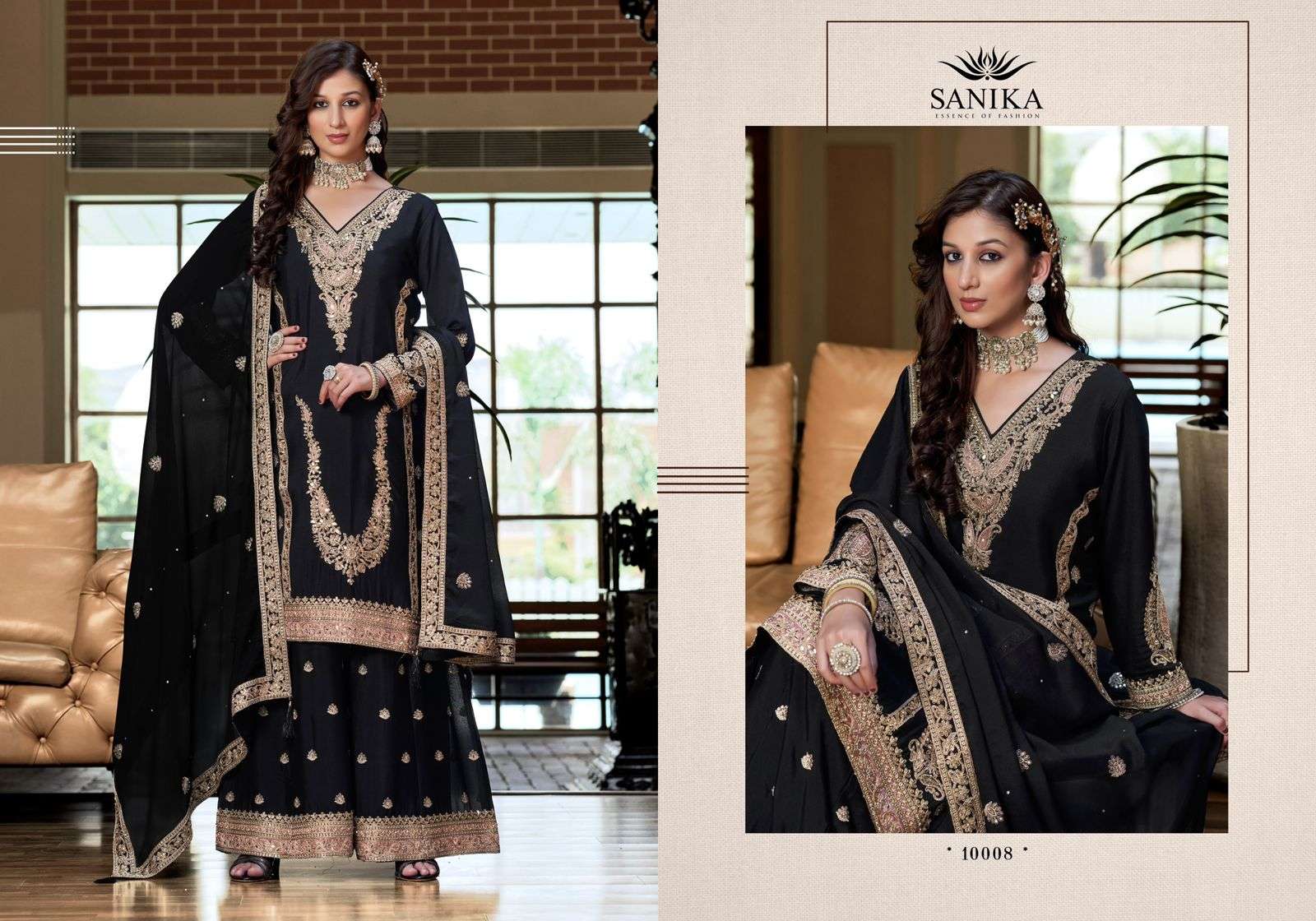SANIKA FASHION KALKI 10008 TO 10009 SERIES PURE CHINON SILK EMBROIDERY DRESSES-00028