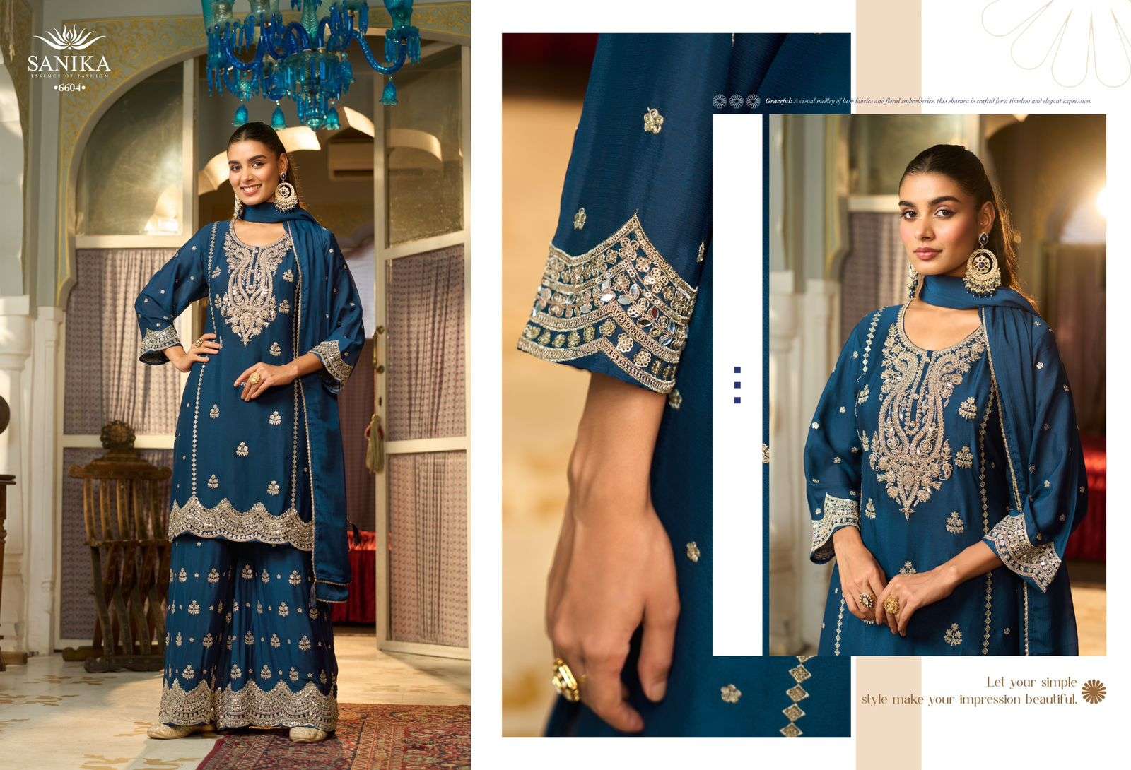 SANIKA FASHION MONICA 6601 TO 6603 SERIES PURE CHINON SILK EMBROIDERY DRESSES-00028