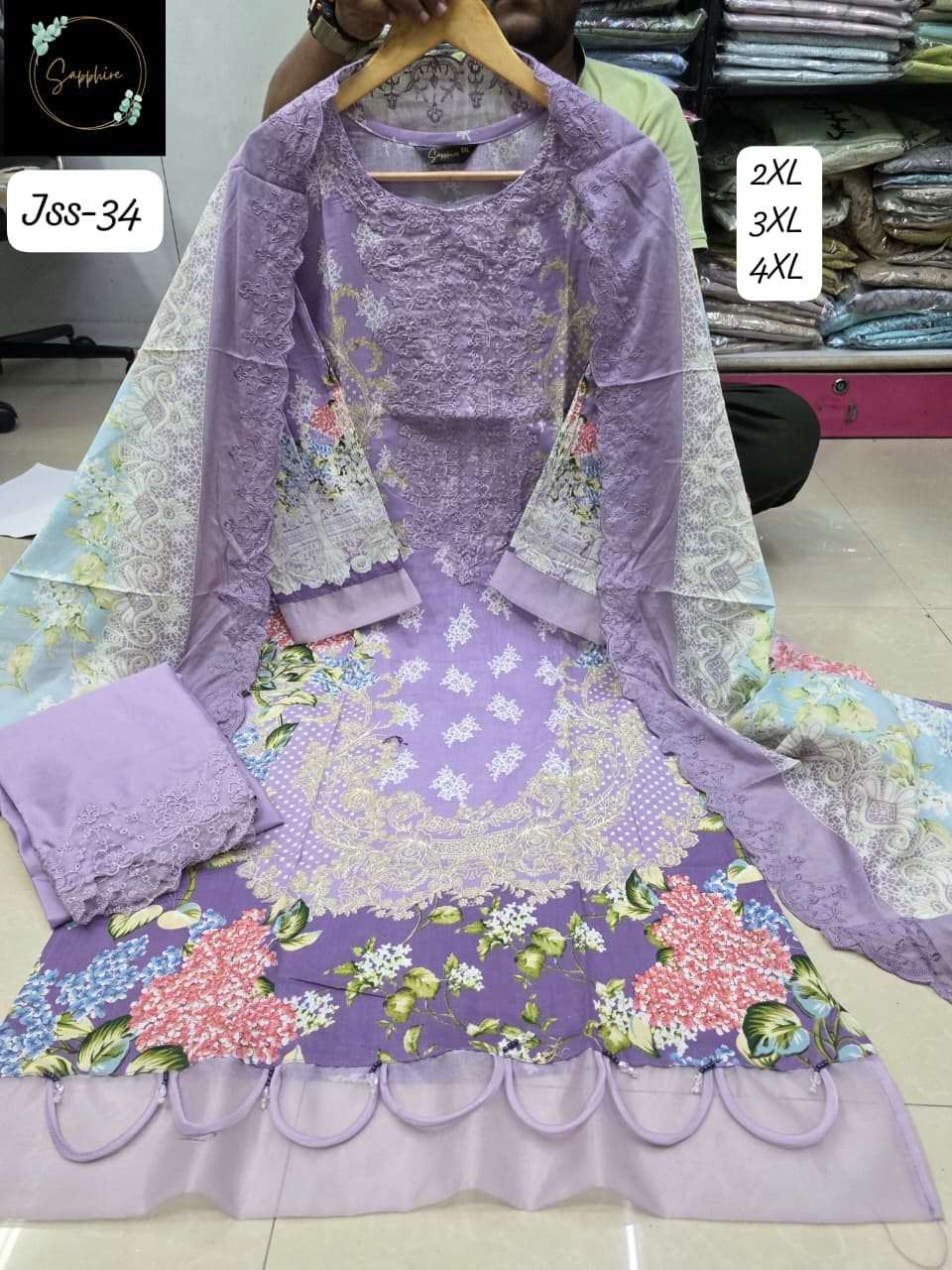 SAPPHIRE JAZMIN SS VOL-34 PURE LAWN EMBROIDERY PAKISTANI DRESSES-00272