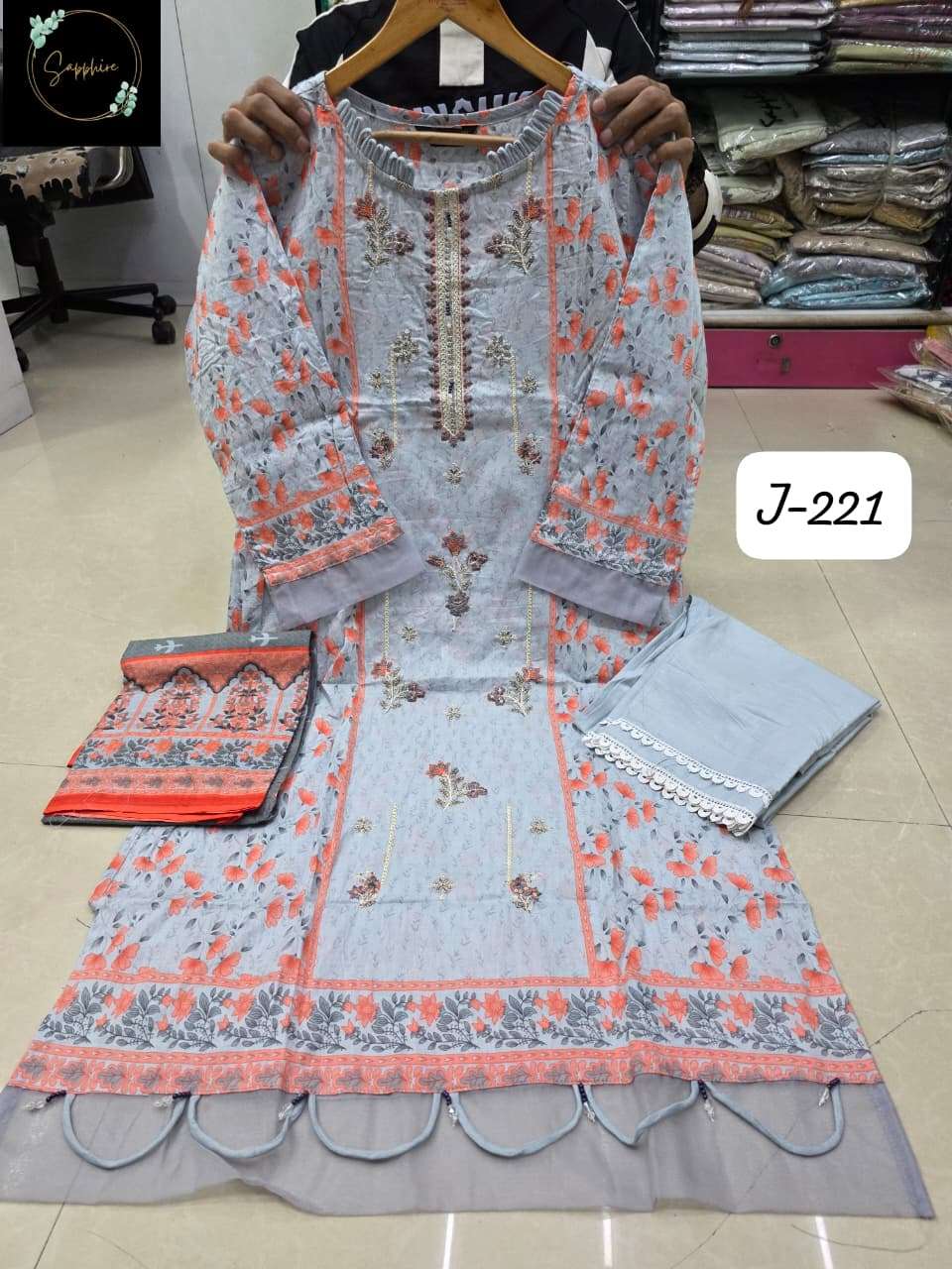 SAPPHIRE JAZMIN VOL-221 PURE LAWN COTTON EMBROIDERY PAKISTANI DRESSES-00272