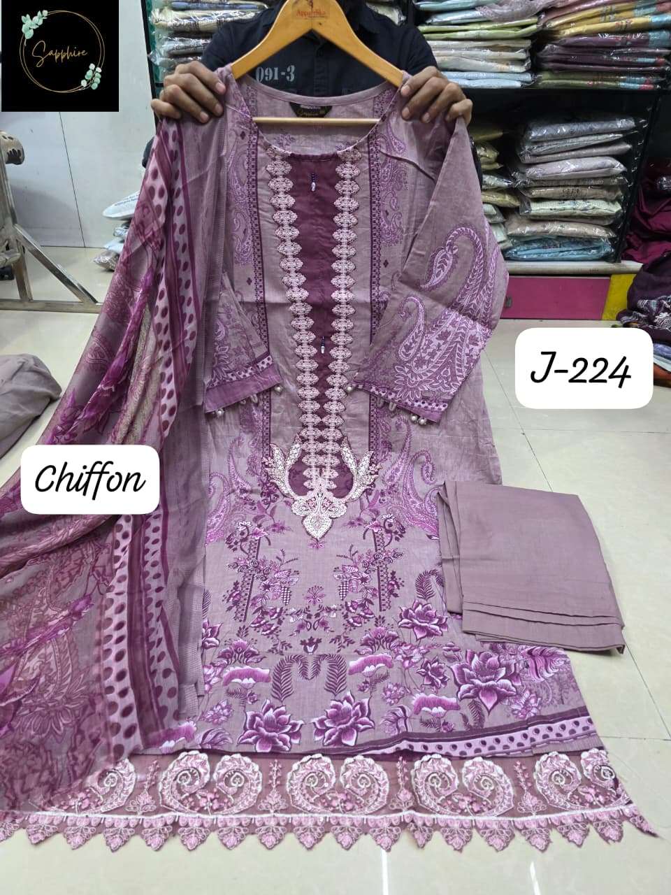 SAPPHIRE JAZMIN VOL-224 PURE COTTON EMBROIDERY PRINTED PAKISTANI DRESSES-00272