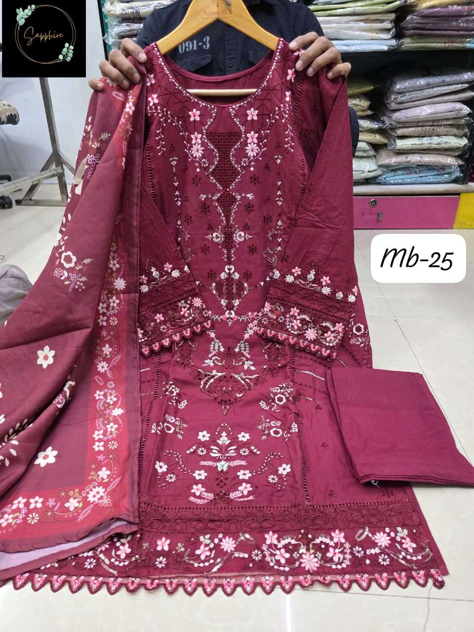 SAPPHIRE MARIAB-25 PURE LAWN COTTON EMBROIDERY PAKISTANI DRESSES-00272