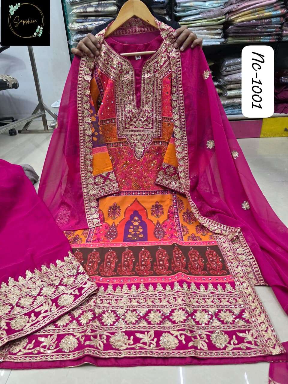 SAPPHIRE NC-1001 PURE GEORGETTE EMBROIDERY PRINTED PAKISTANI DRESSES-00272