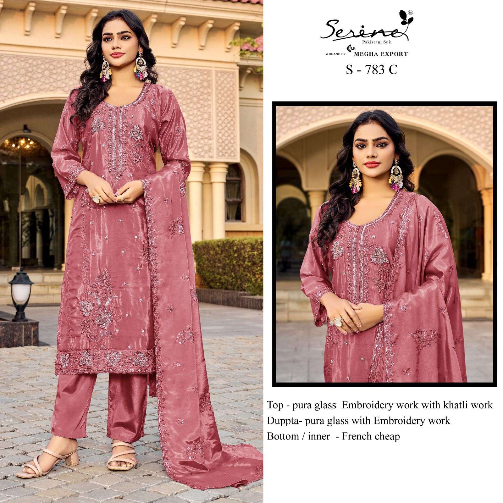 SERENE S-783 A TO D SERIES PURE GLASS EMBROIDERY PAKISTANI DRESSES-00201