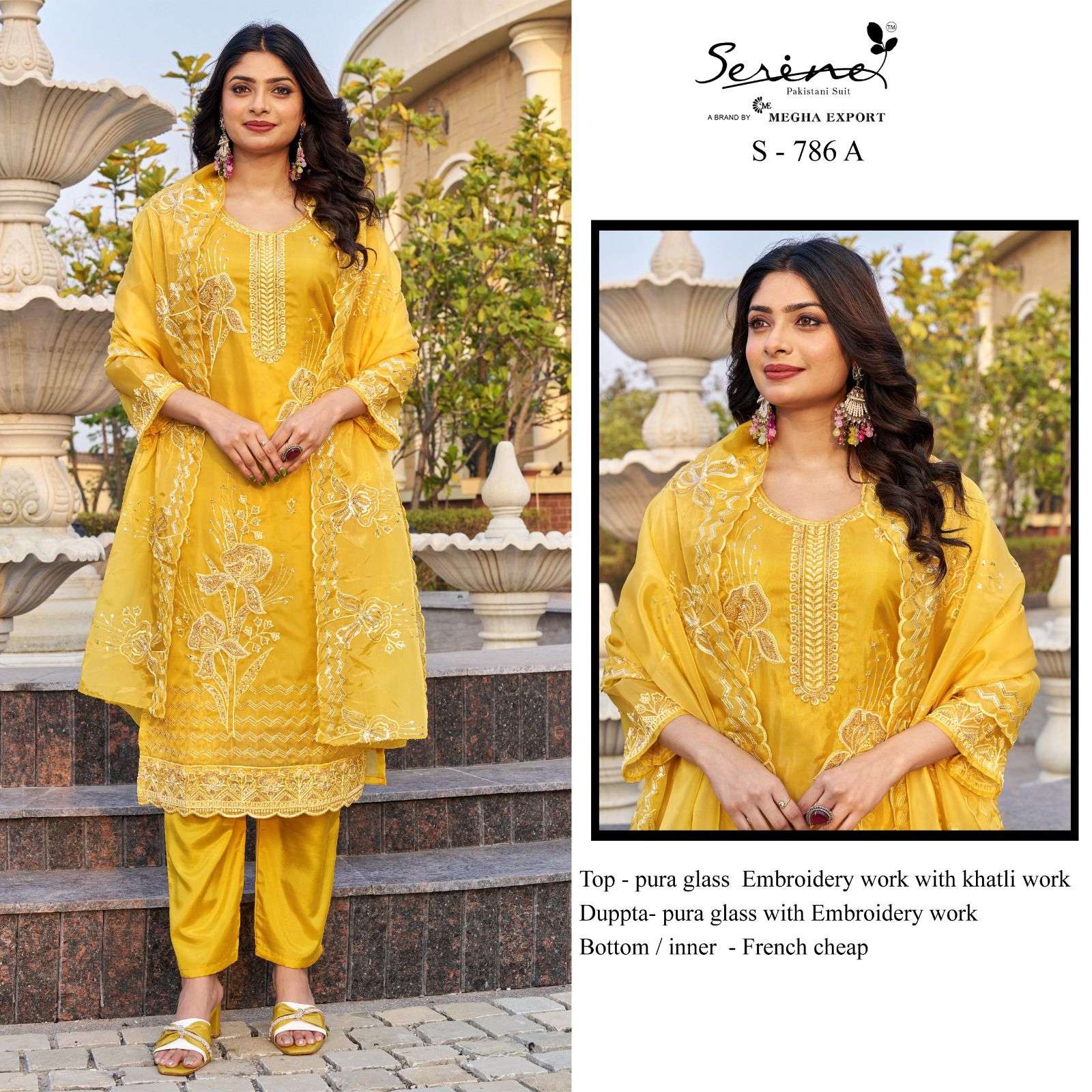 SERENE S-786 A TO D SERIES PURE GLASS EMBROIDERY PAKISTANI DRESSES-00201