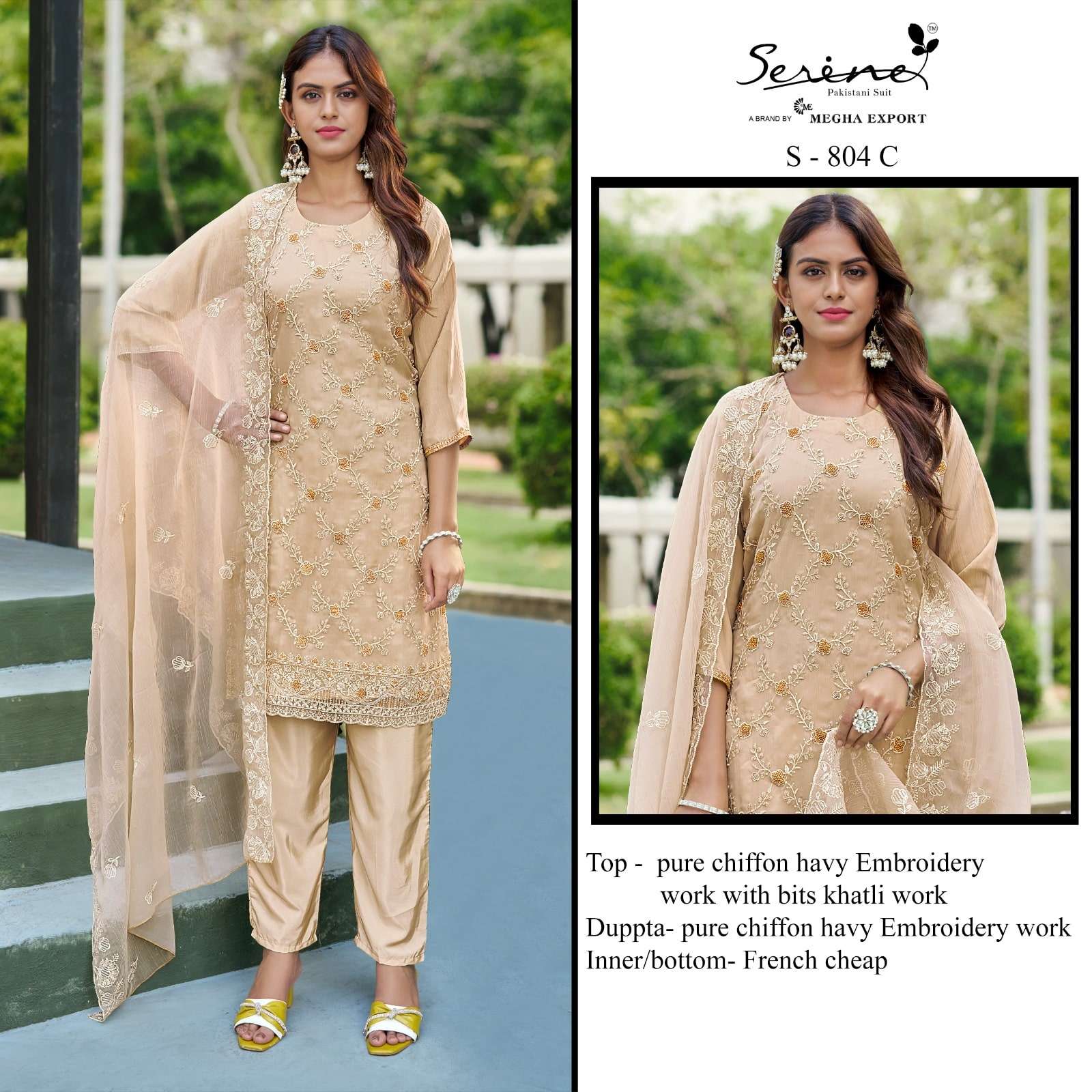 SERENE S-804 A TO D SERIES PURE CHIFFON EMBROIDERY PAKISTANI DRESSES-00201