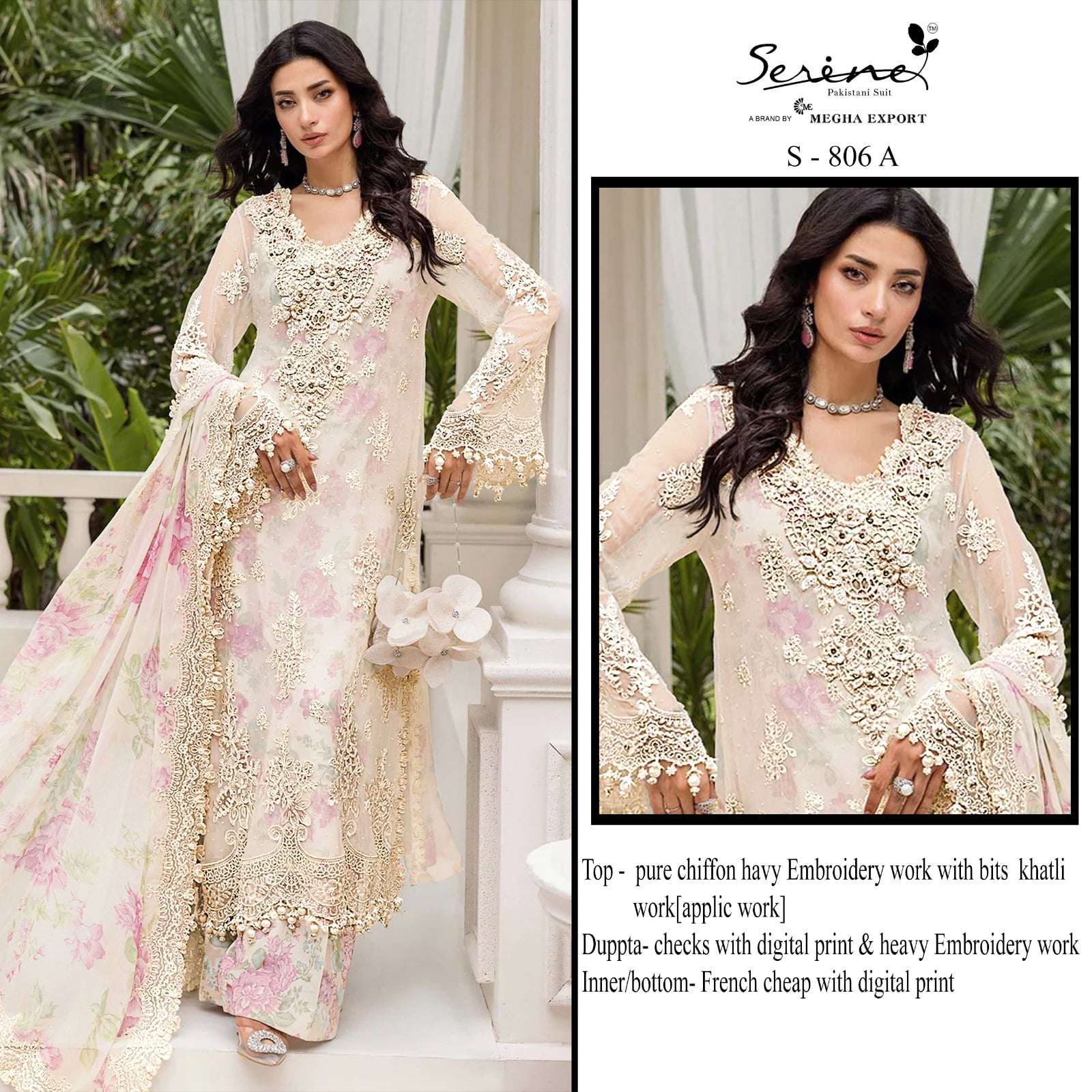 SERENE S-806 A TO D SERIES PURE CHIFFON EMBROIDERY PAKISTANI DRESSES-00201