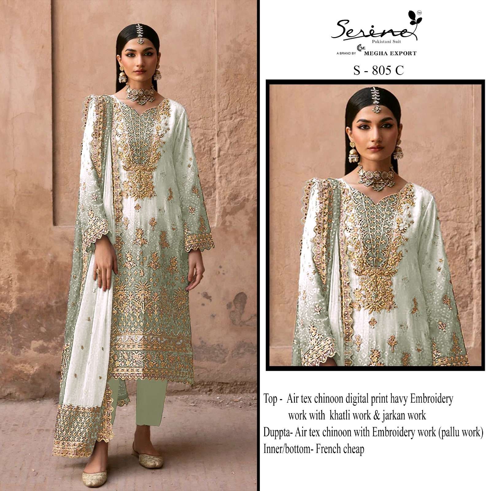 SERENS S-805 A TO D SERIES PURE CHINON EMBROIDERY PAKISTANI DRESSES-00201