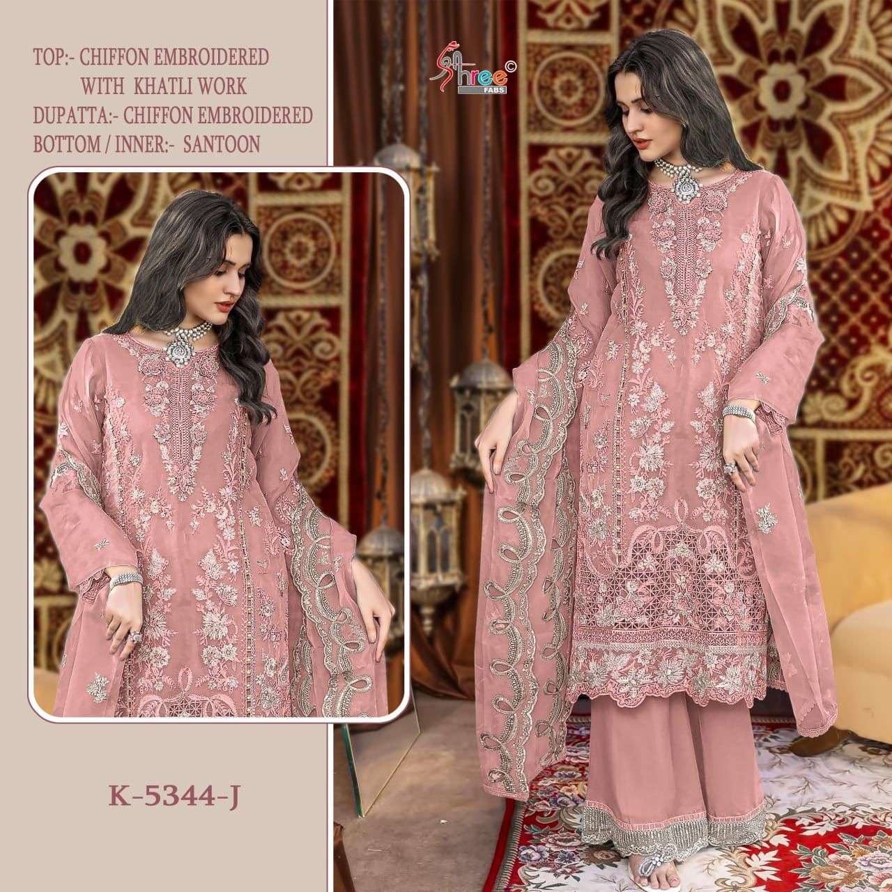 SHREE FAB K-5344 I TO L SERIES PURE CHIFFON EMBROIDERY PAKISTANI DRESSES-00201