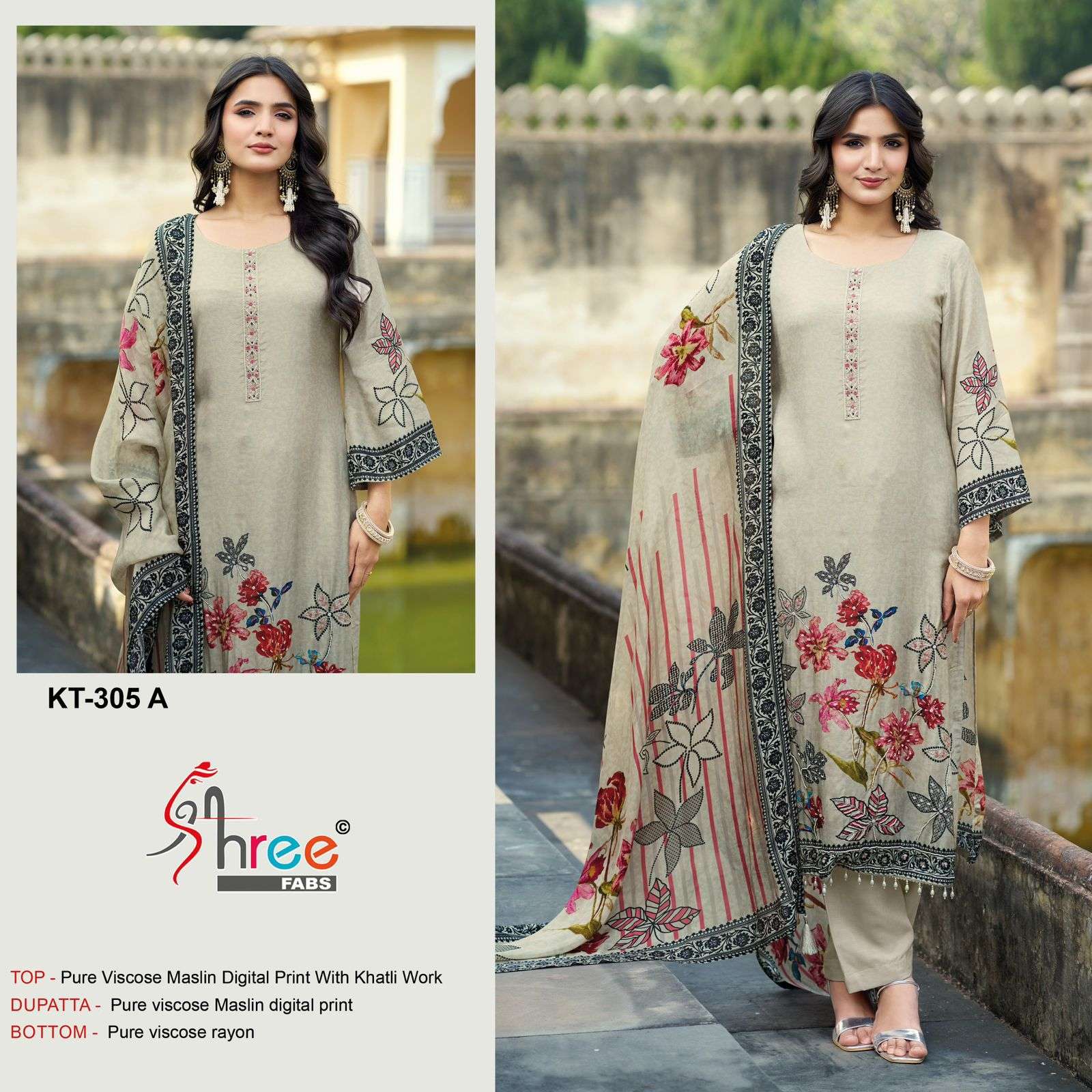 SHREE FAB KT-305 PURE VISCOSE MUSLIN PRINTED PAKISTANI DRESS-00201
