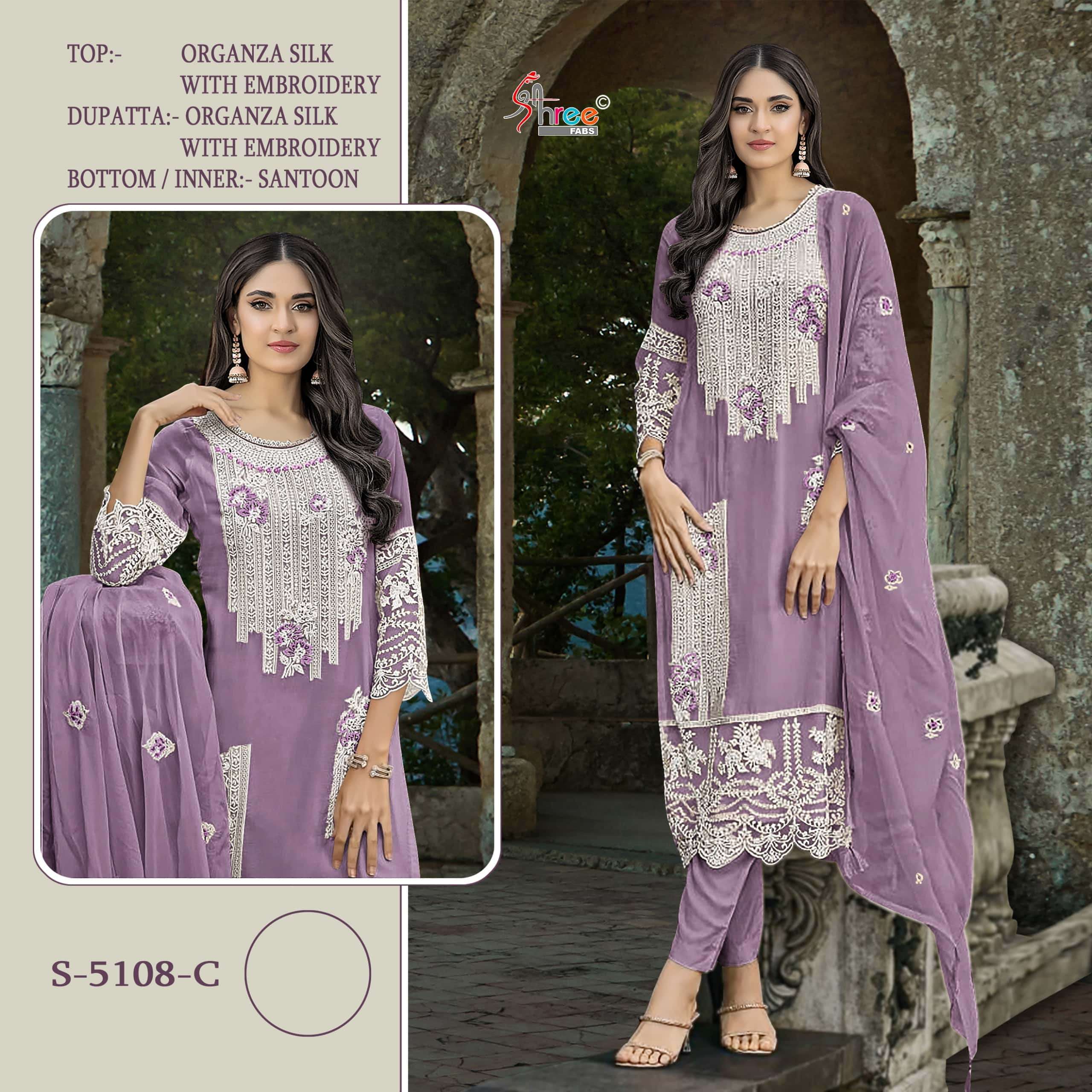 SHREE FAB S-5108 PURE ORGANZA SILK EMBRODIERY PAKISTANI DRESS-00201