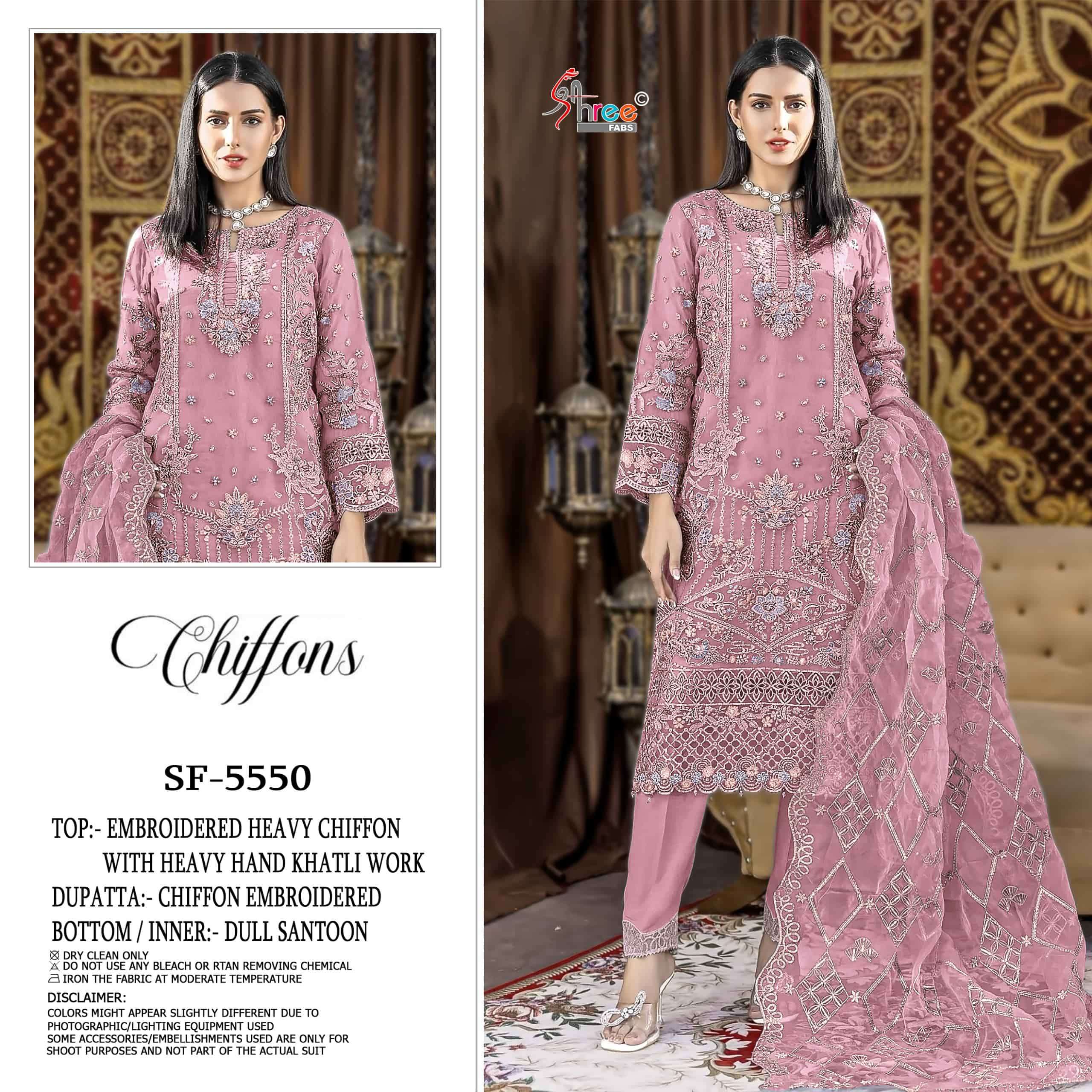 SHREE FAB SF-5550 A TO D SERIES PURE CHIFFON EMBROIDERY PAKISTANI DRESSES-00201