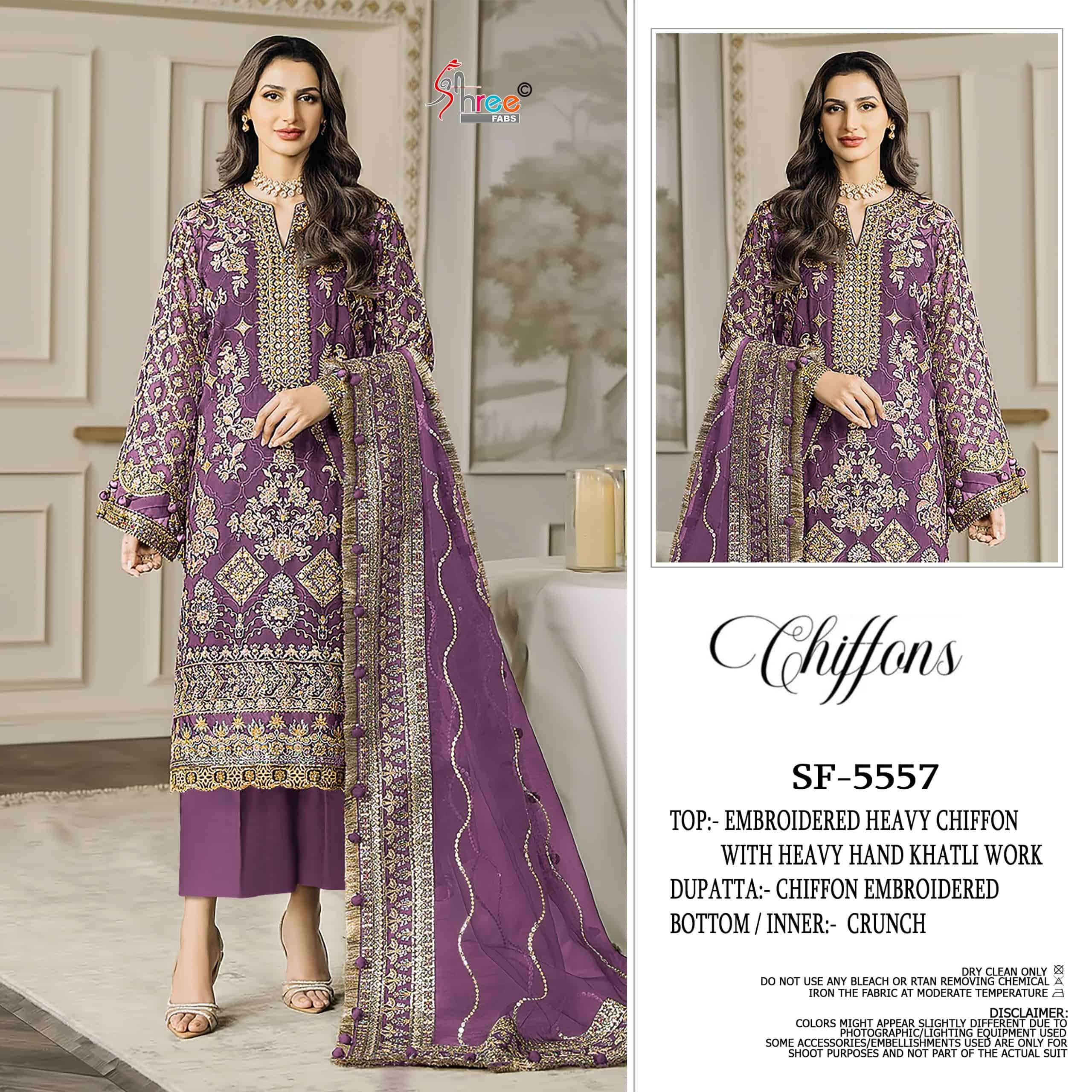 SHREE FAB SF-5557 A TO D SERIES PURE CHIFFON EMBROIDERY PAKISTANI DRESSES-00011