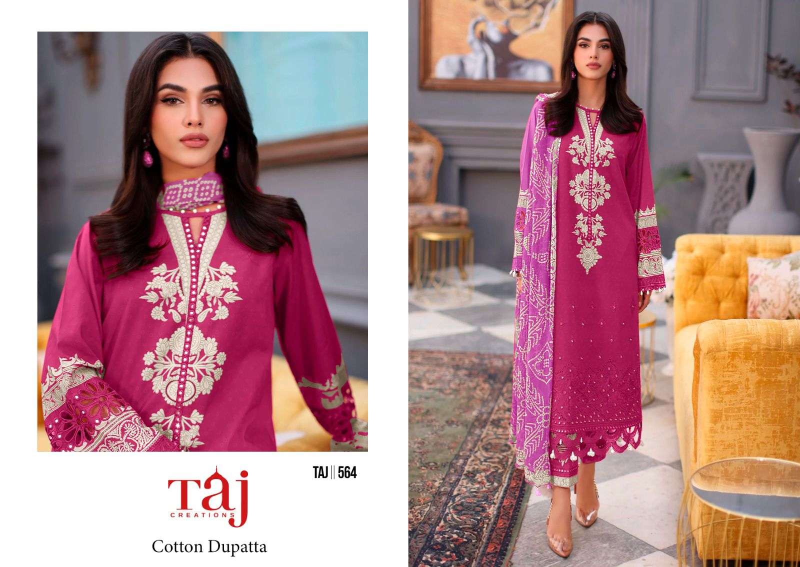 TAJ 564 COLOUR  PURE COTTON PRINTED EMBROIDERY PAKISTANI DRESS-00071
