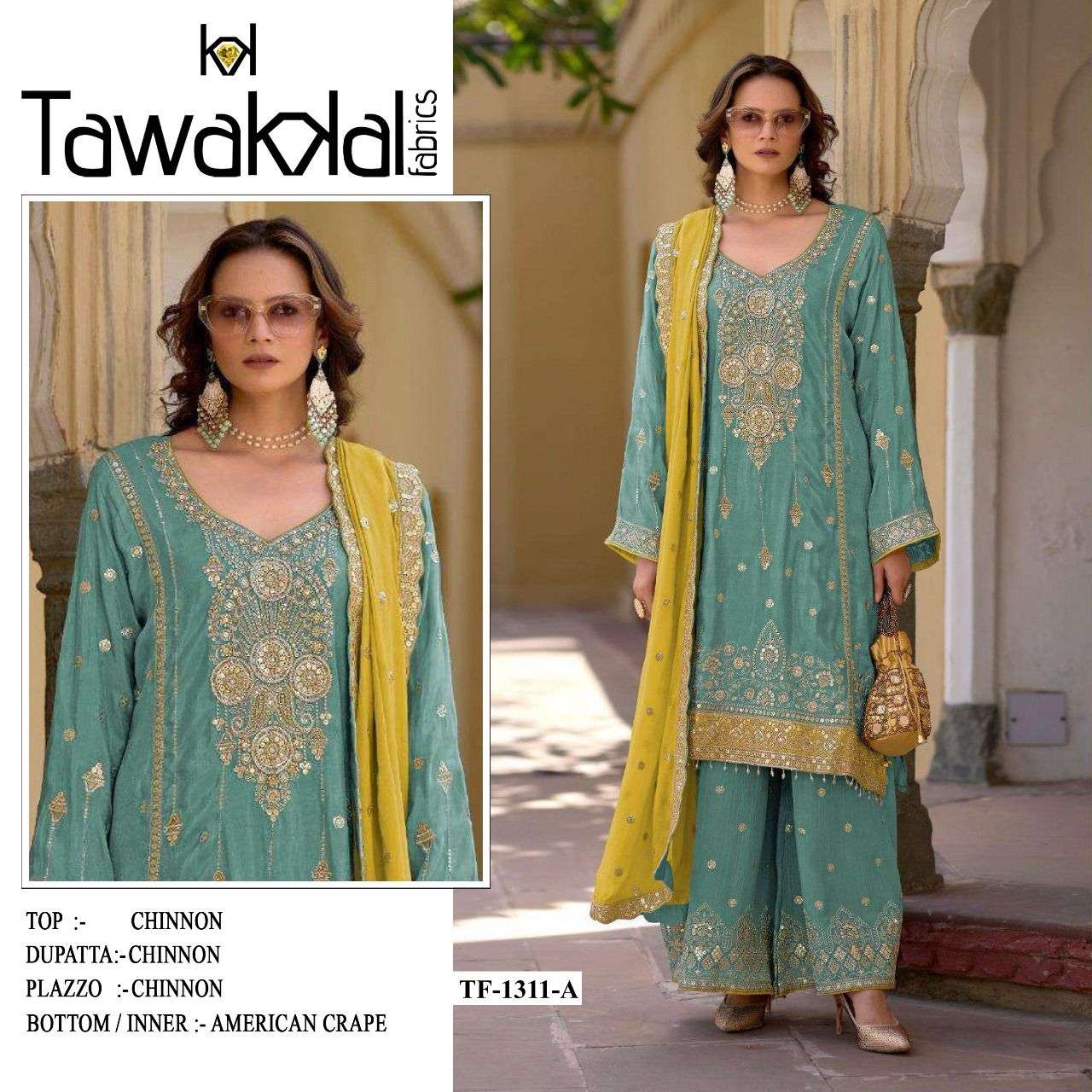 TAWAKKAL 1311 SERIES 1311-A TO 1311-H SERIES PURE CHINON EMBROIDERY PAKISTANI DRESSES-00319