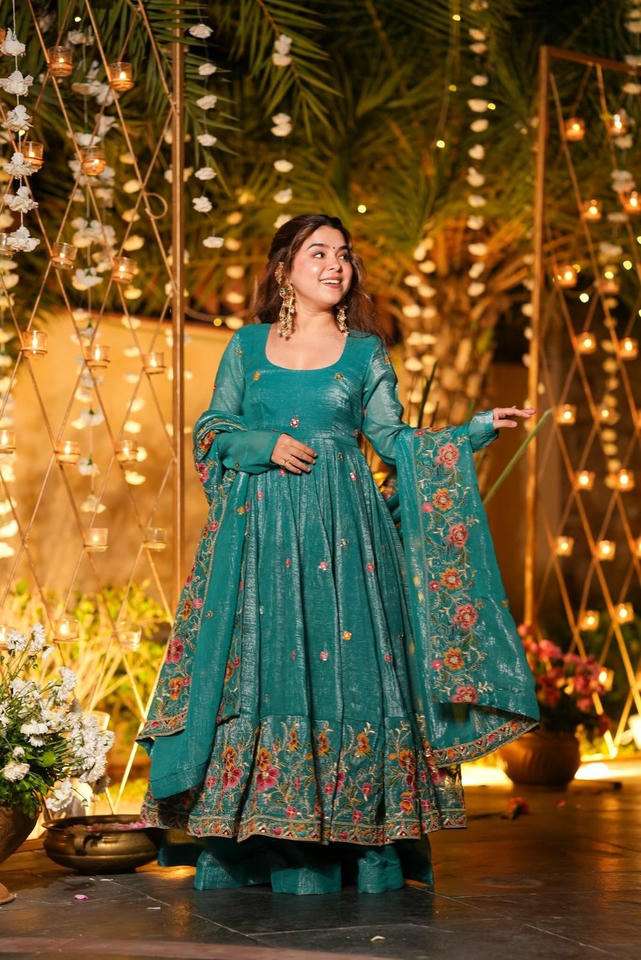 TD-6098 BY ASLIWHOLESALE DESIGNER PURE SILK EMBROIDERY DRESSES-00235