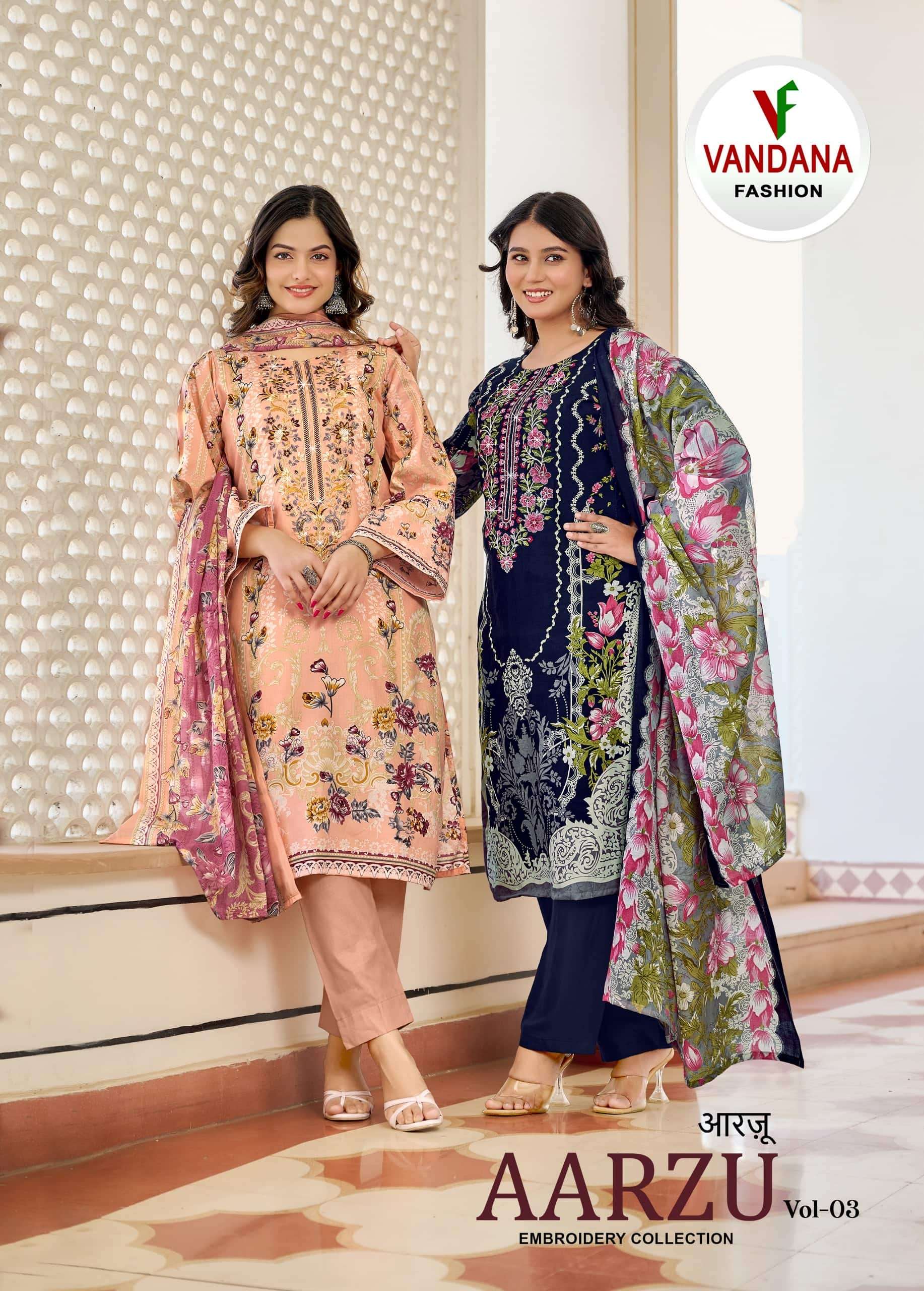 VANDANA FASHION AARZU VOL-03 3001 TO 3008 SERIES PURE COTTON PRINTED DRESSES-00201
