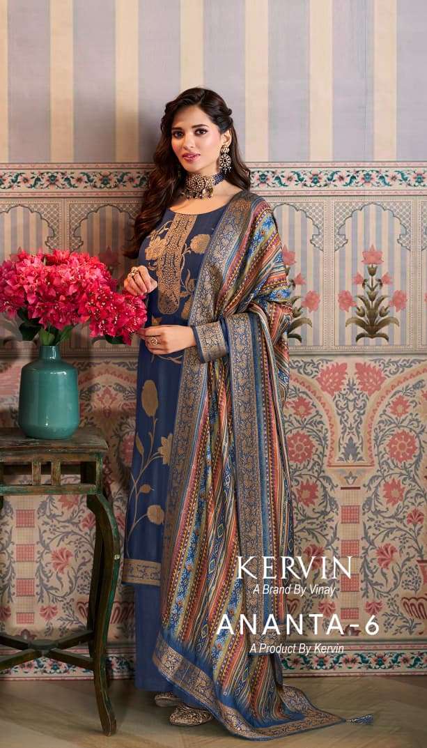 VINAY FASHION KERVIN - ANANTA-6 PURE VISCOSE PASHMINA PRINTED DRESSES-00402