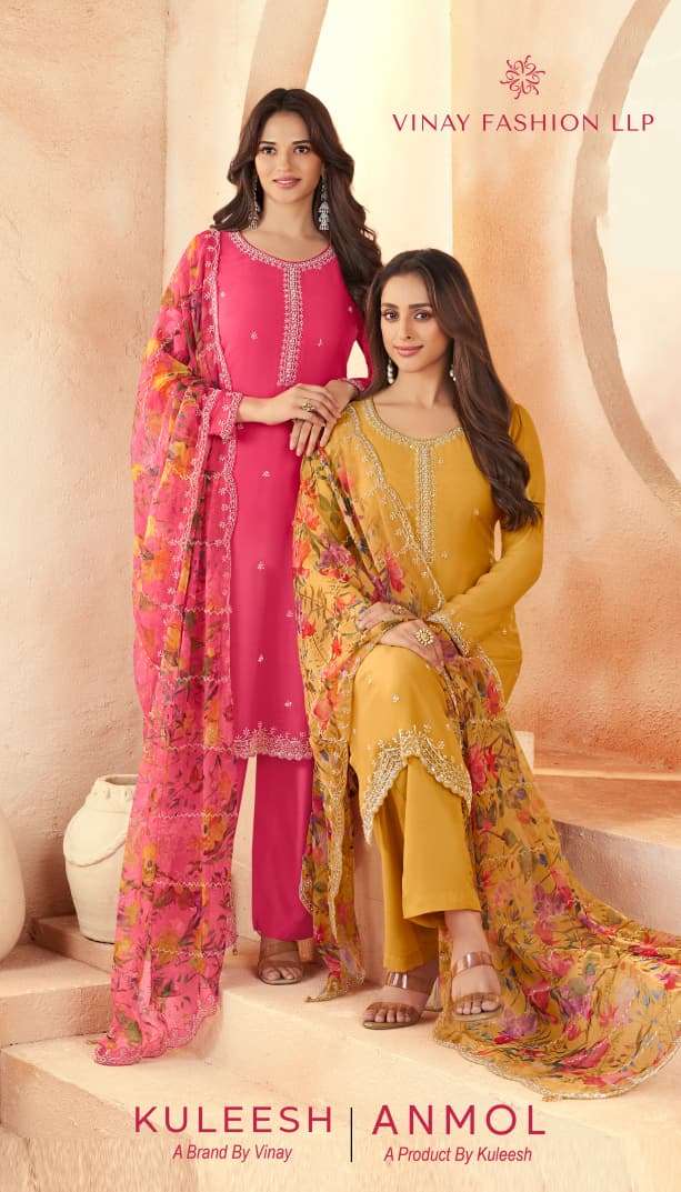 VINAY FASHION KULEESH ANMOL 77191 TO 77194 SERIES PURE CHIFFON ORGANZA EMBROIDERY PAKISTANI DRESSES-...