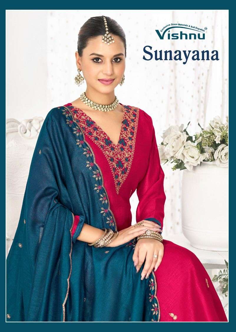 VISHNU SUNAYANA 55001 To 550012 SERIES  PURE VICHITRA SILK EMBROIDERY DRESSES-00011