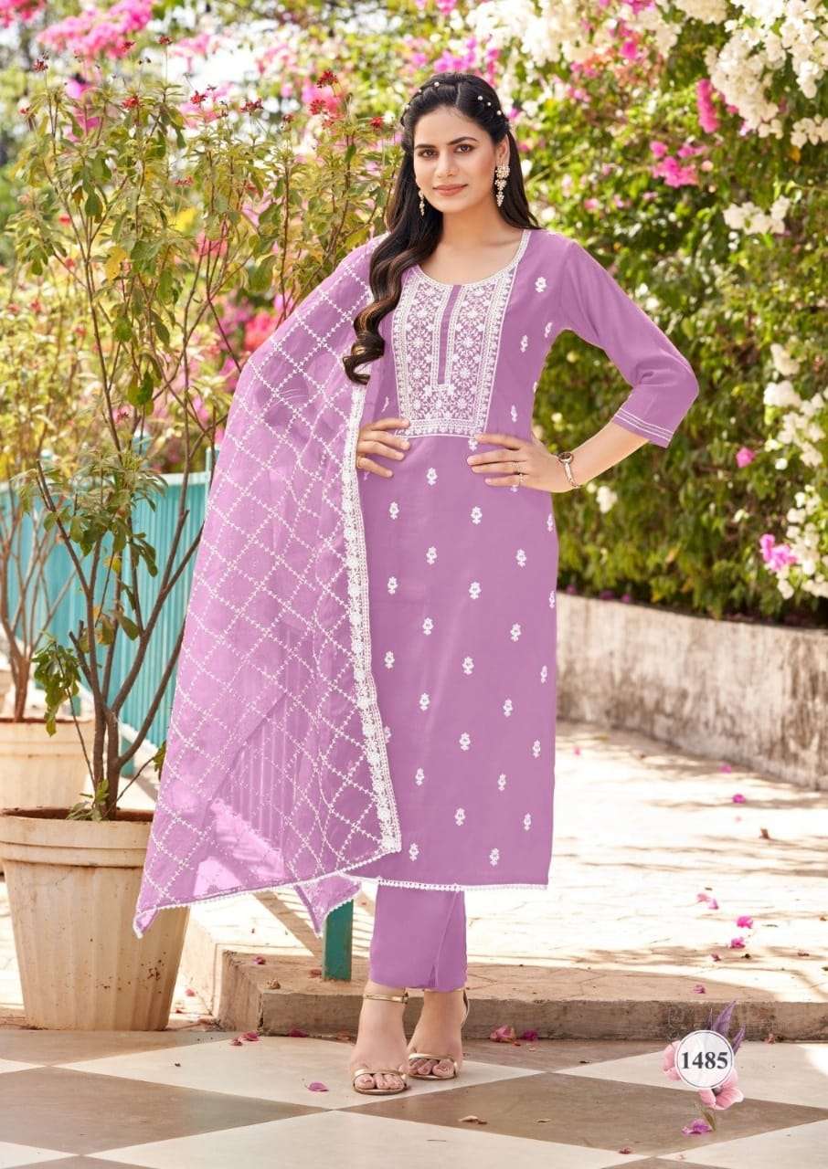 VL-1485 BY ASLIWHOLESALE DESIGNER PURE ROMAN SILK EMBROIDERY DRESSES-00014