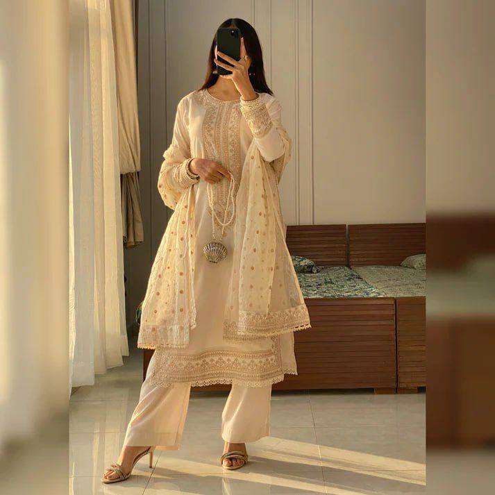 YD-030 BY ASLIWHOLESALE DESIGNER PURE HEAVY SILK EMBROIDERY DRESSES-00104