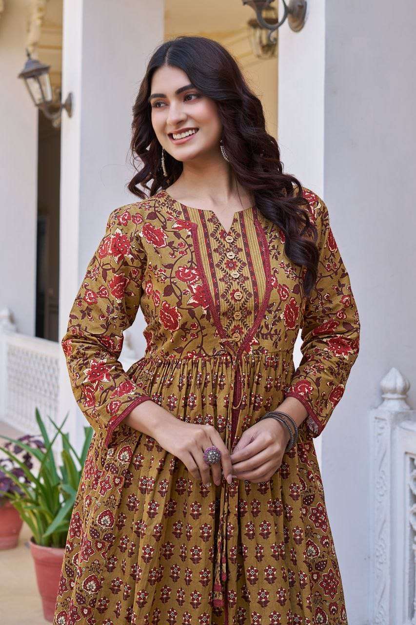 YD-040 BY ASLIWHOLESALE DESIGNER PURE COTTON PRINTED DRESSES-00104