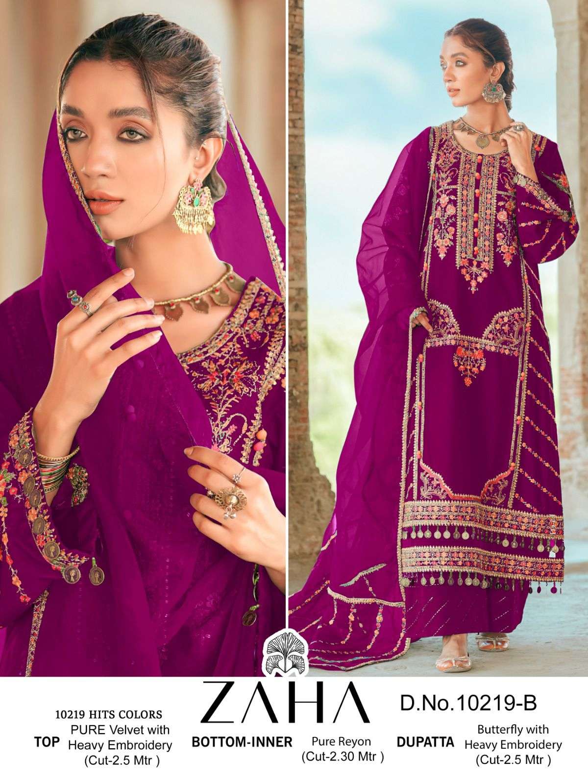 ZAHA AAFIYA 10219 SERIES PURE VELVET EMBROIDERY PAKISTANI DRESS-00201