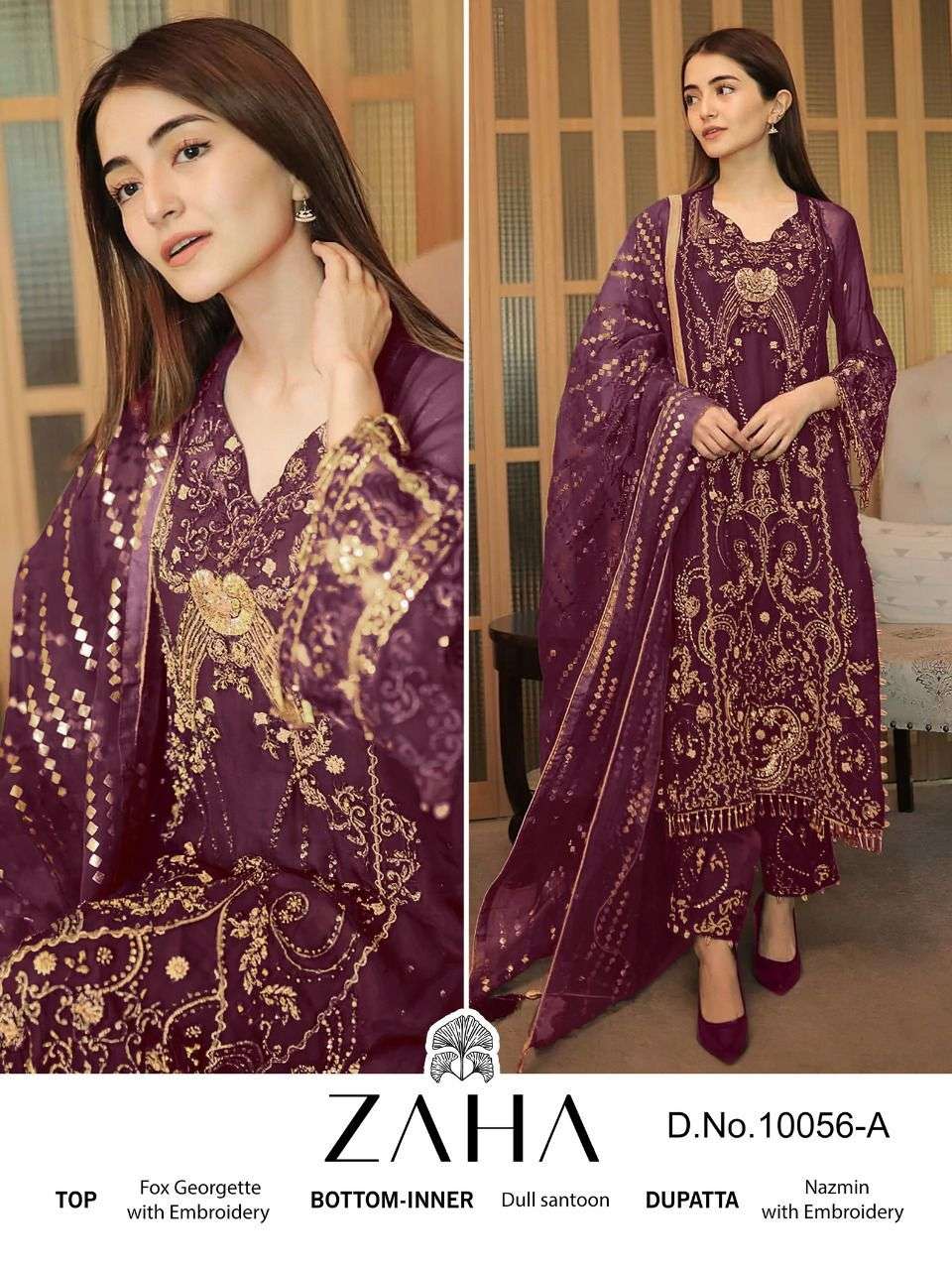 ZAHA MALIKA 10056 A TO C SERIES PURE GEOREGTTE EMBRODIERY PAKISTANI DRESSES-00201